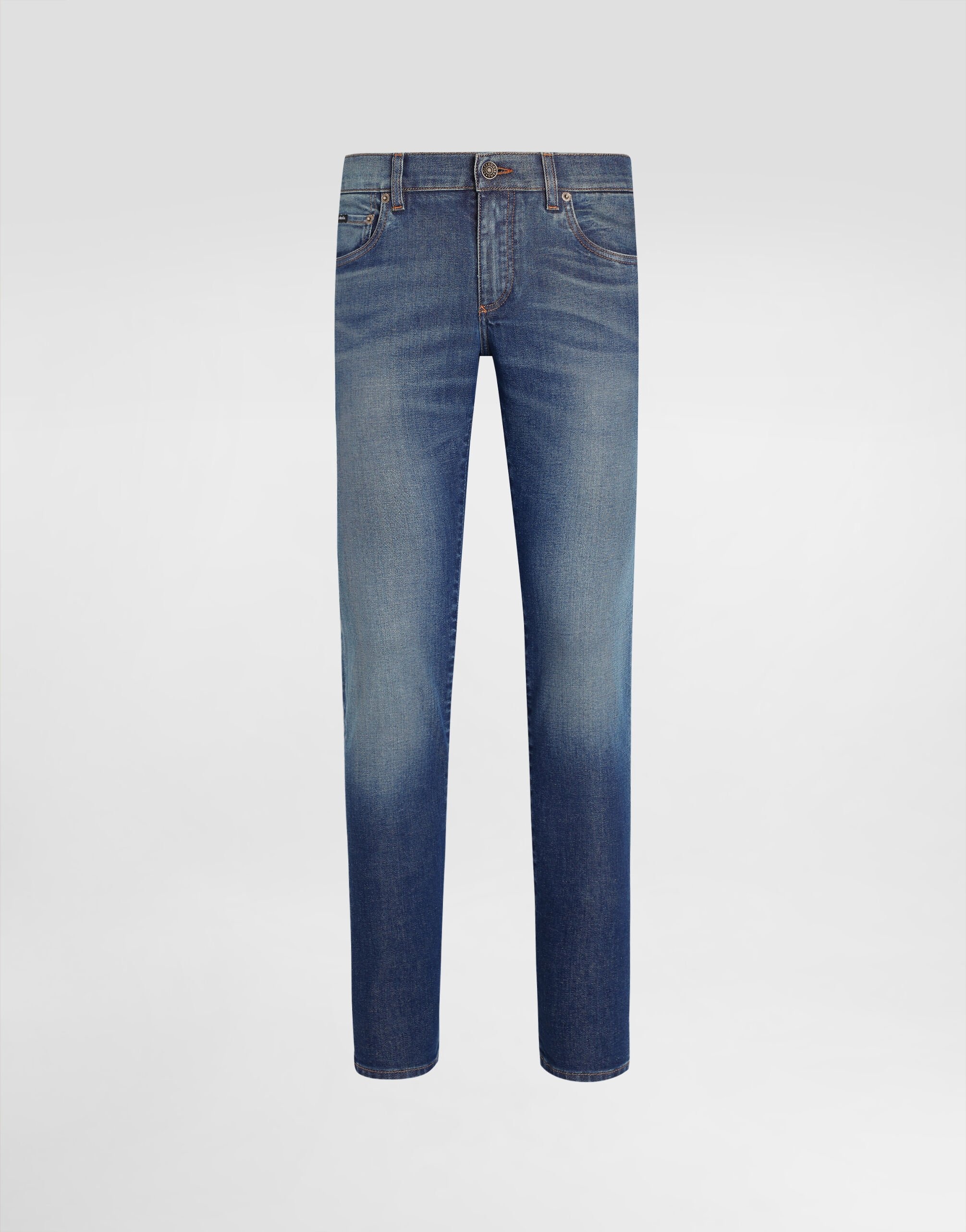 Skinny stretch cotton jeans with logo embroidery - 1