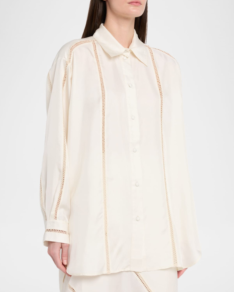 Bridgetown Lattice-Embellished Silk Button-Down Shirt 4