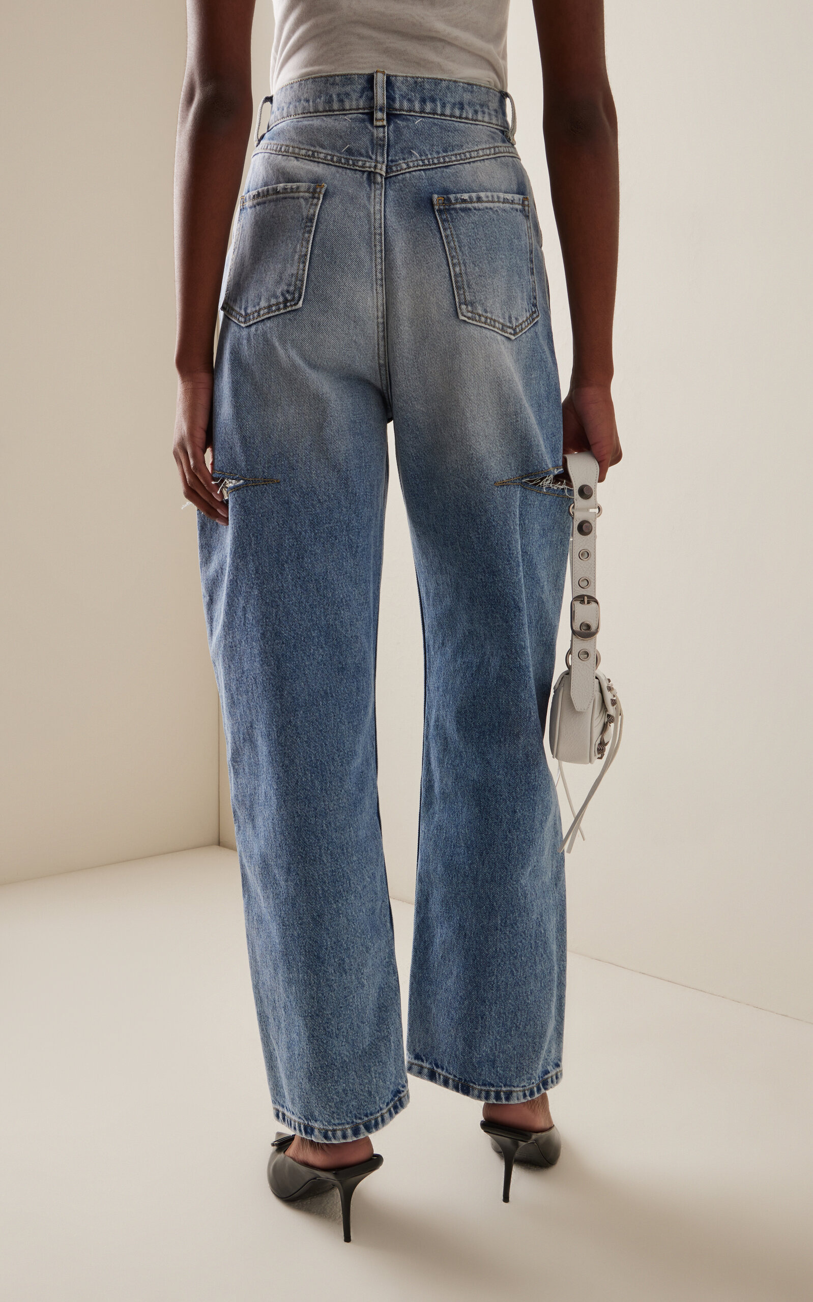 Cutout Stretch High-Rise Wide-Leg Jeans medium wash - 4