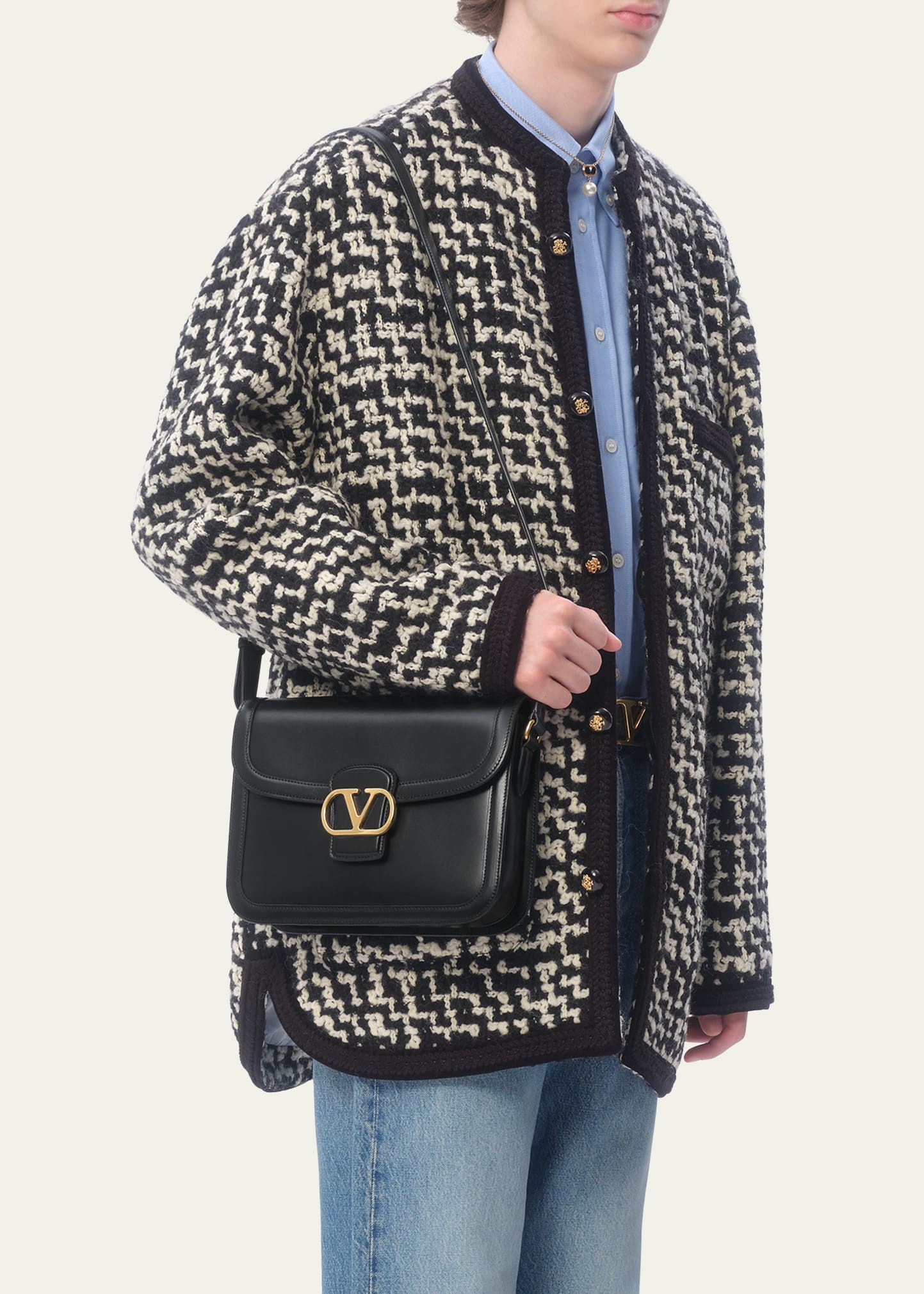 Men's Brass VLogo Leather Shoulder Bag - 2