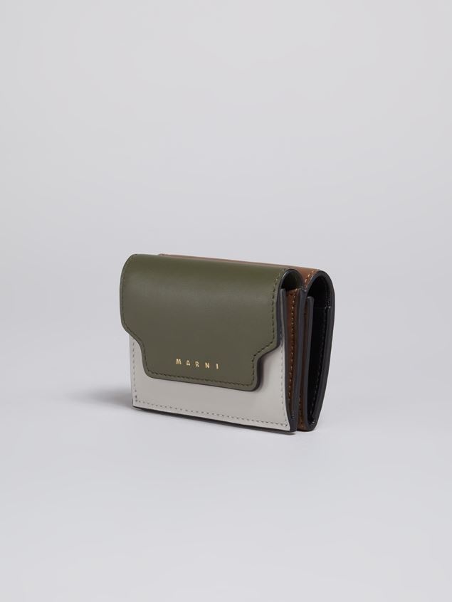 TRI-FOLD WALLET IN GREEN WHITE AND BROWN SAFFIANO LEATHER - 4
