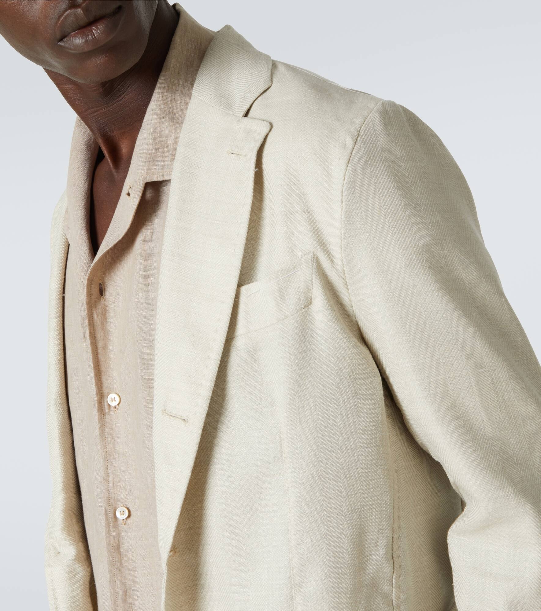 Herringbone wool, silk, and linen blazer - 6
