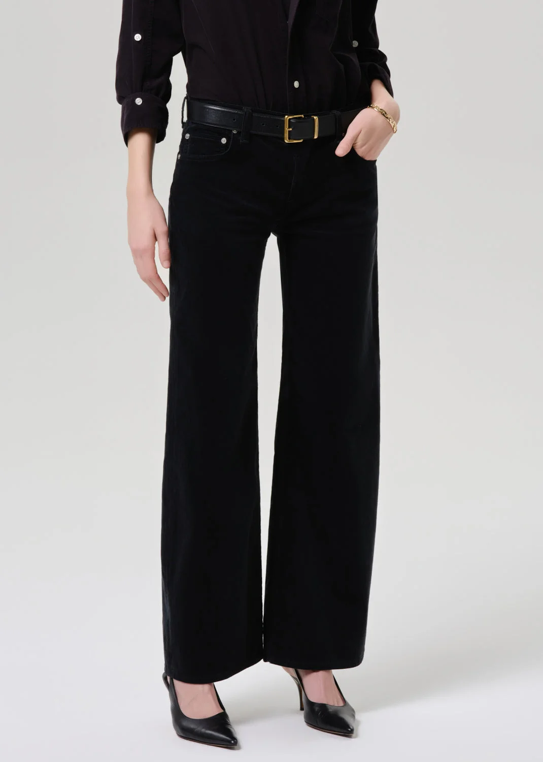 Nora Corduroy Trouser Leg In Charcoal - 1