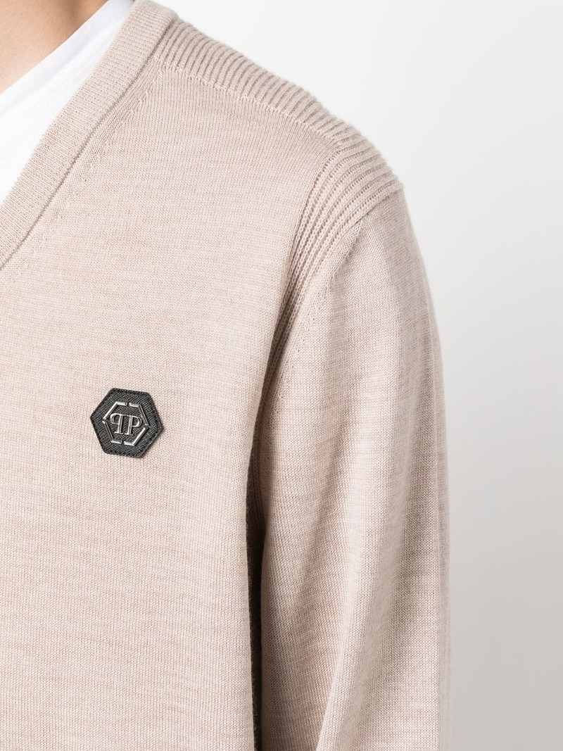 logo-patch V-neck sweater 5