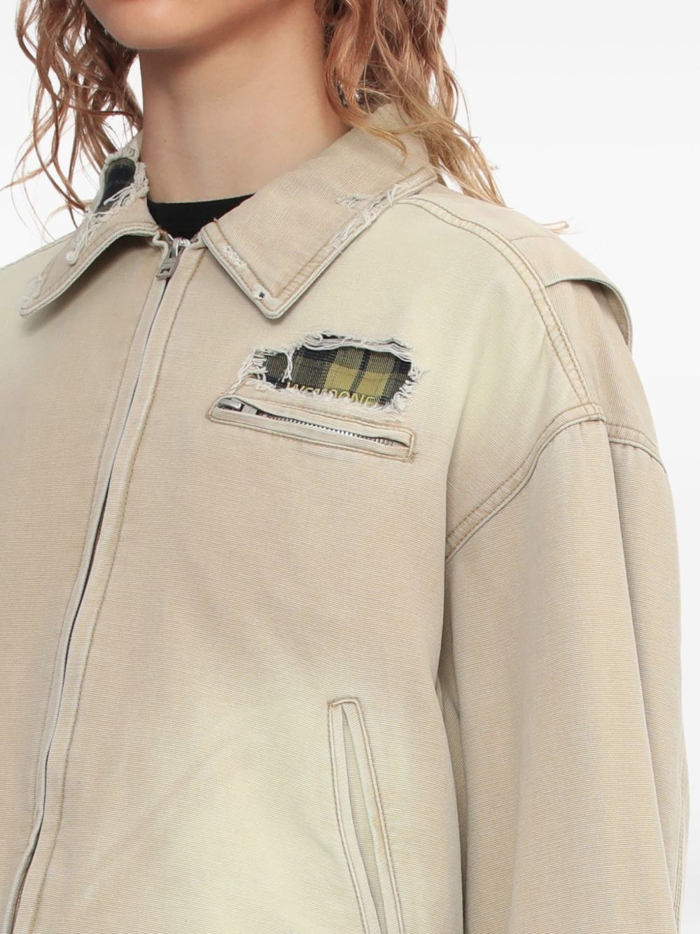 frayed plaid-panel jacket - 5
