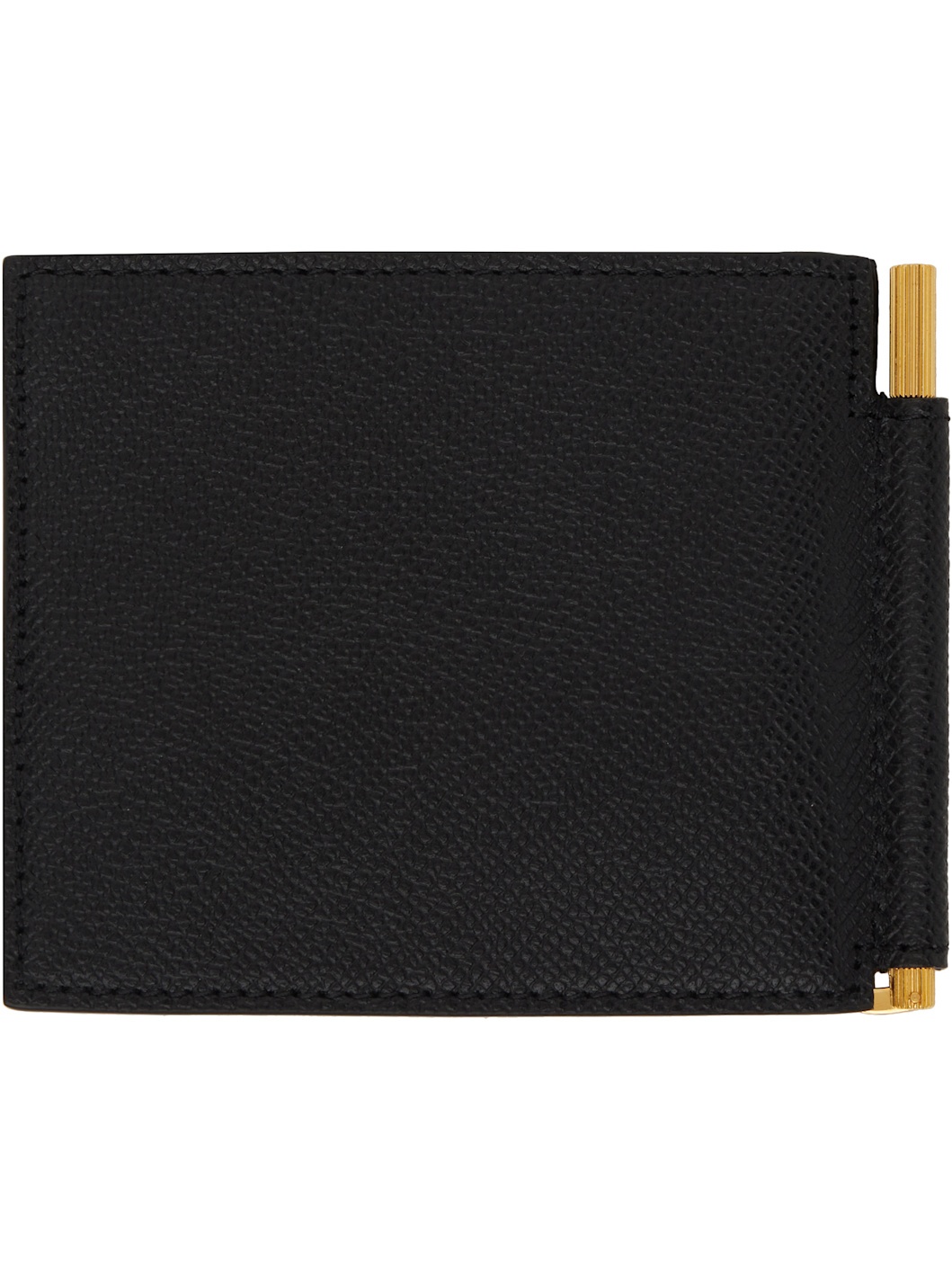 Black Small Grain Leather Money Clip Wallet - 2