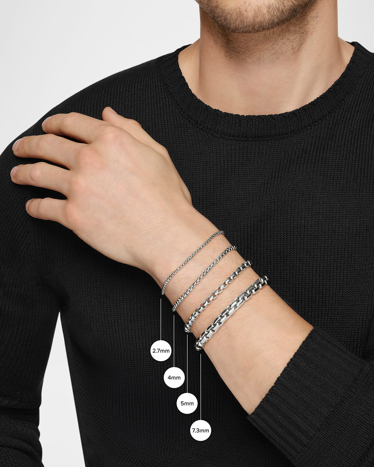 Men's 4mm Box Chain Bracelet in Silver - 5
