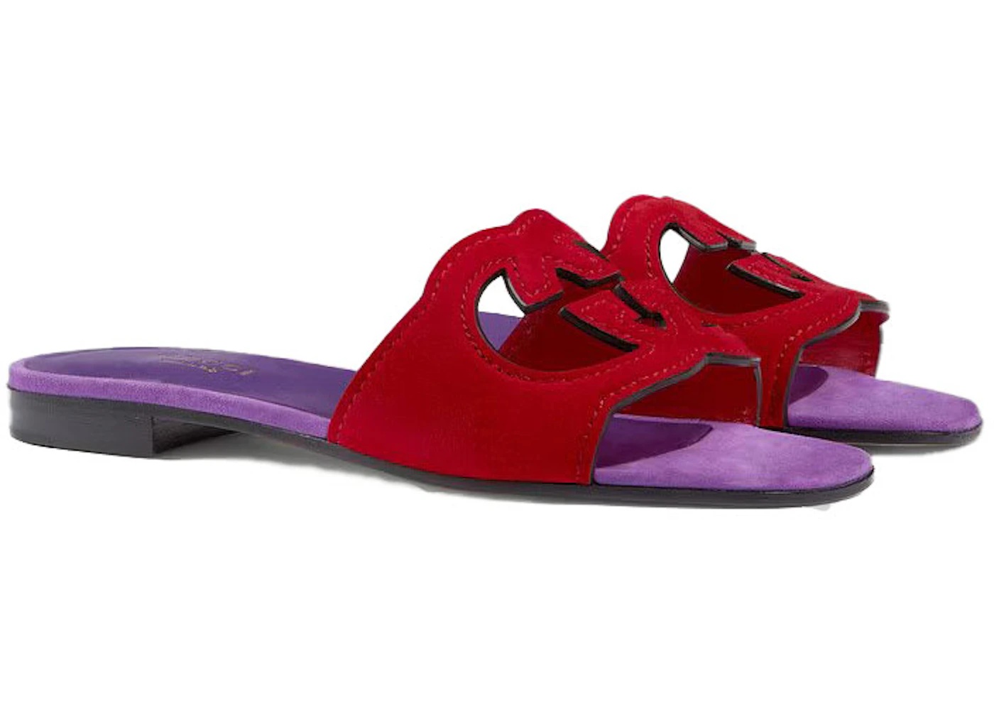 Gucci Interlocking G Cut Slide Sandal Red Purple Suede - 2