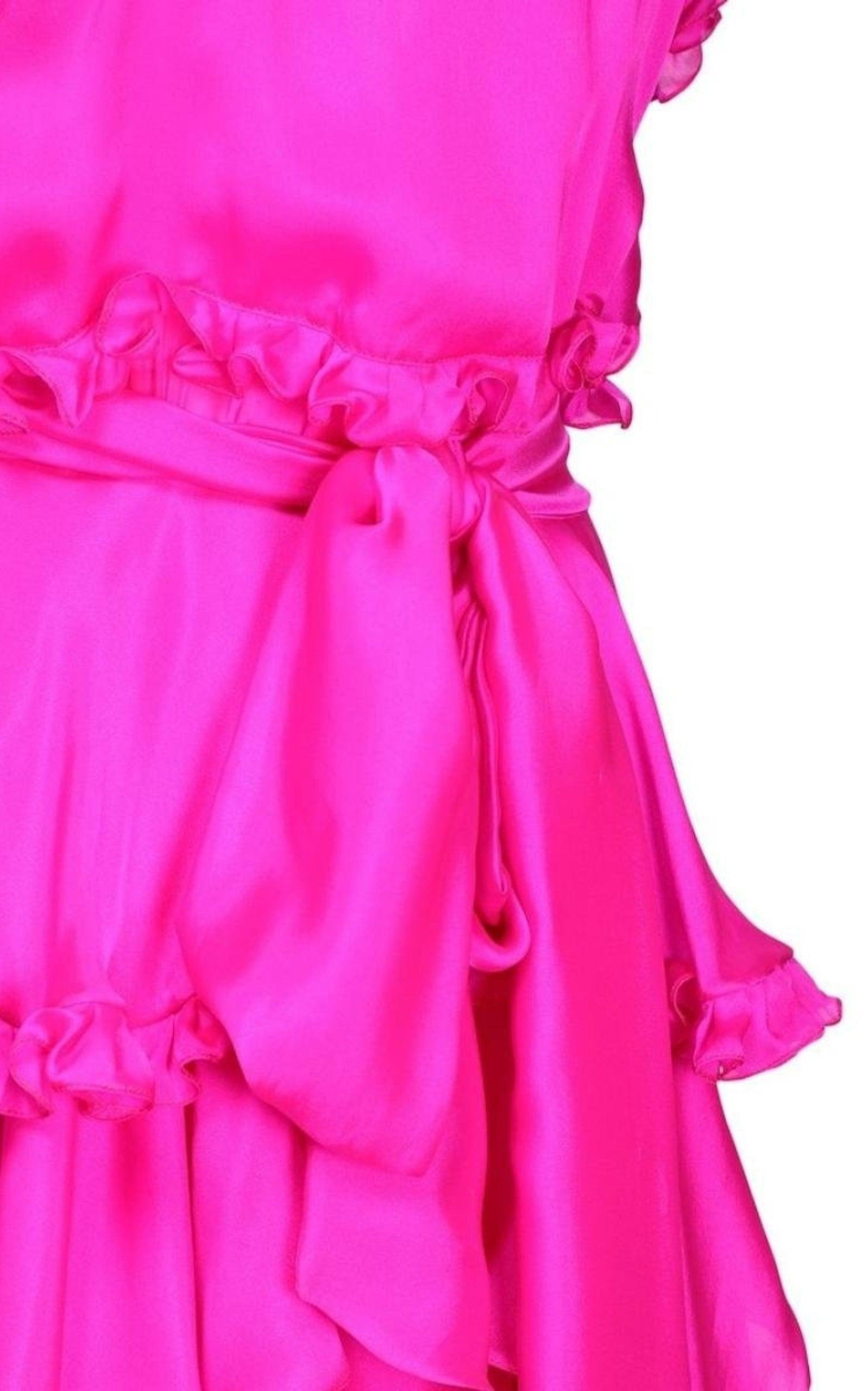 Silk Chiffon Ruffled Knee Length Dress - 4