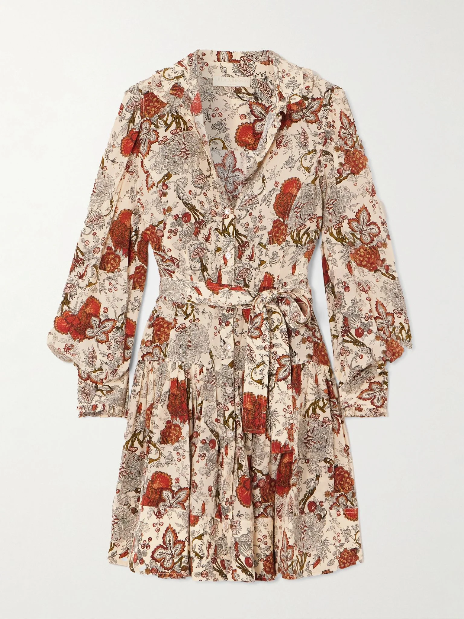Simona belted ruffled floral-print silk crepe de chine mini dress Multi - 1