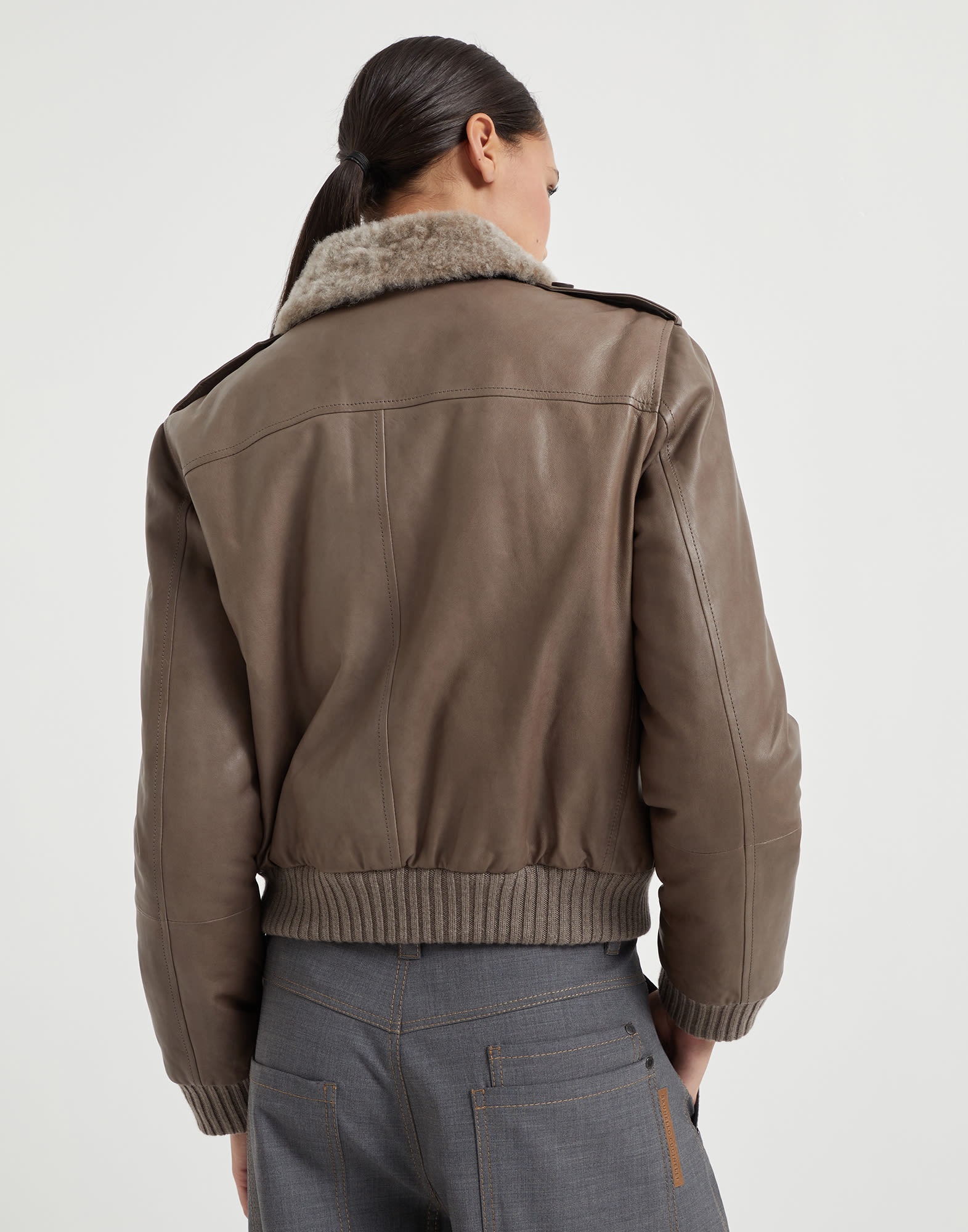 Country nappa leather padded outerwear jacket with detachable shearling collar and monili - 2