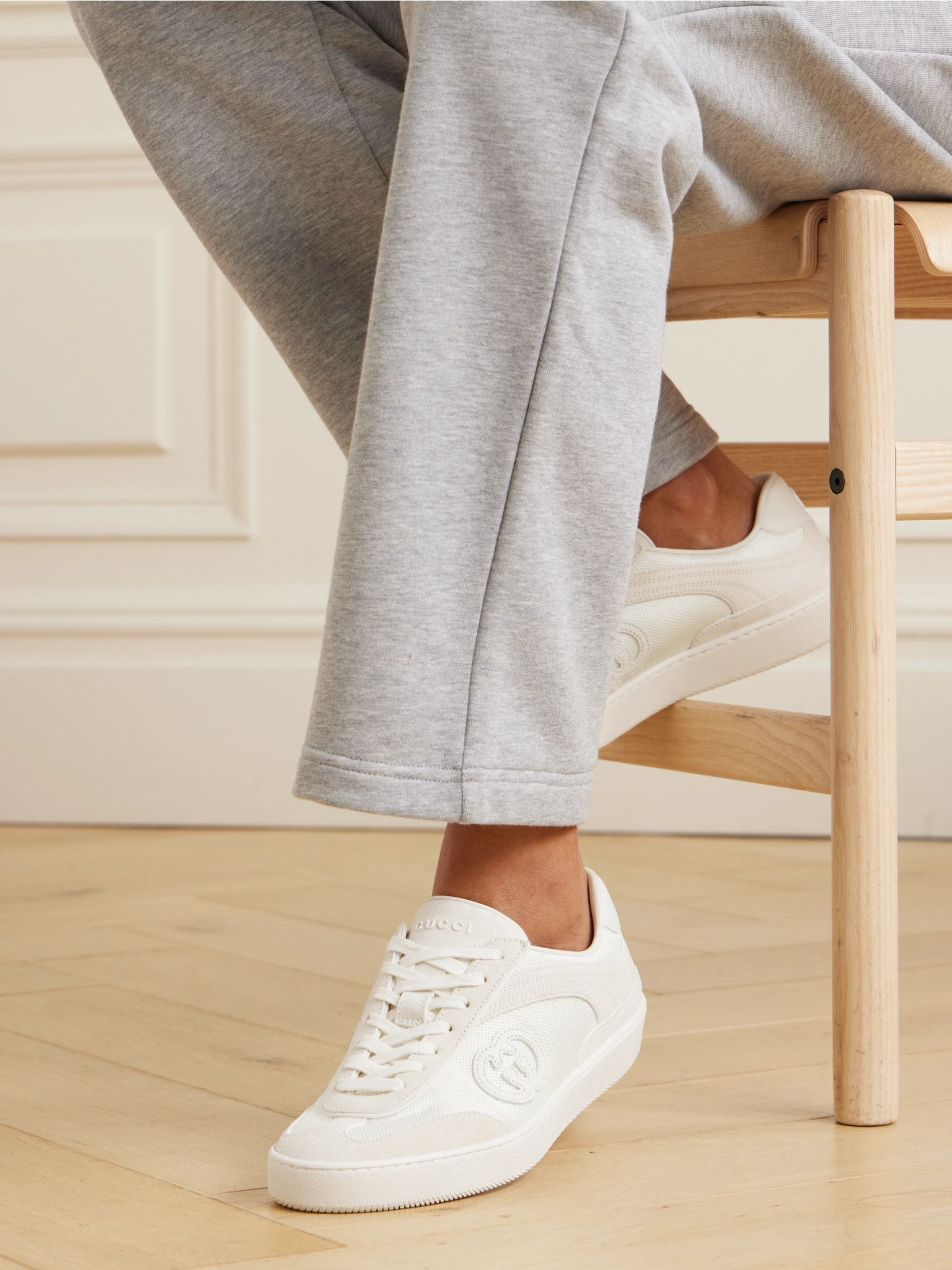 Leather-trimmed suede and mesh sneakers Off-white - 2