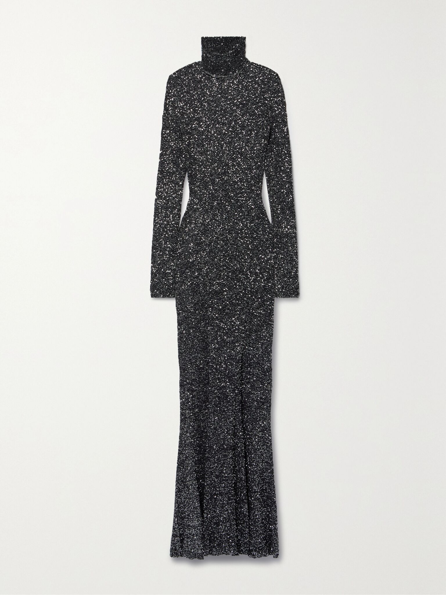 Sequined stretch-knit turtleneck maxi dress Black - 1