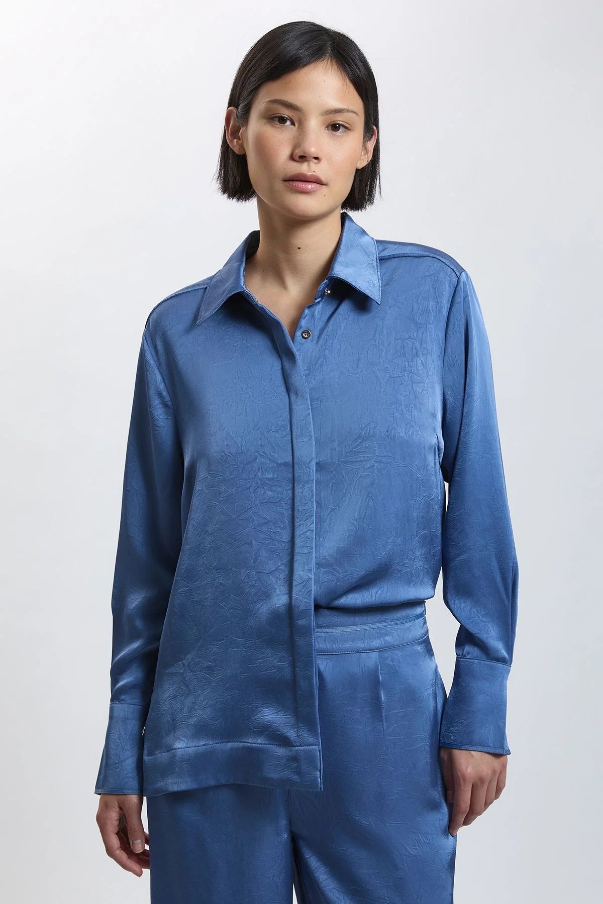 Petite Hammered Satin Relaxed Shirt - 1