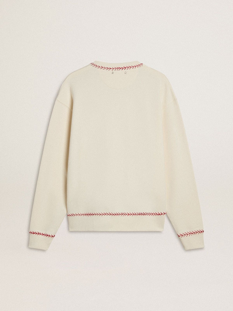 Golden Goose CNY sweatshirt in worn-white cotton with red embroidery outlook