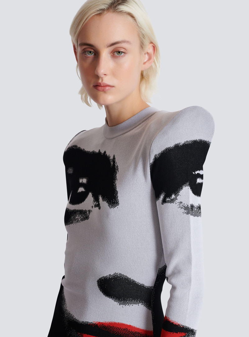 Jacquard knit dress with Face motif 8