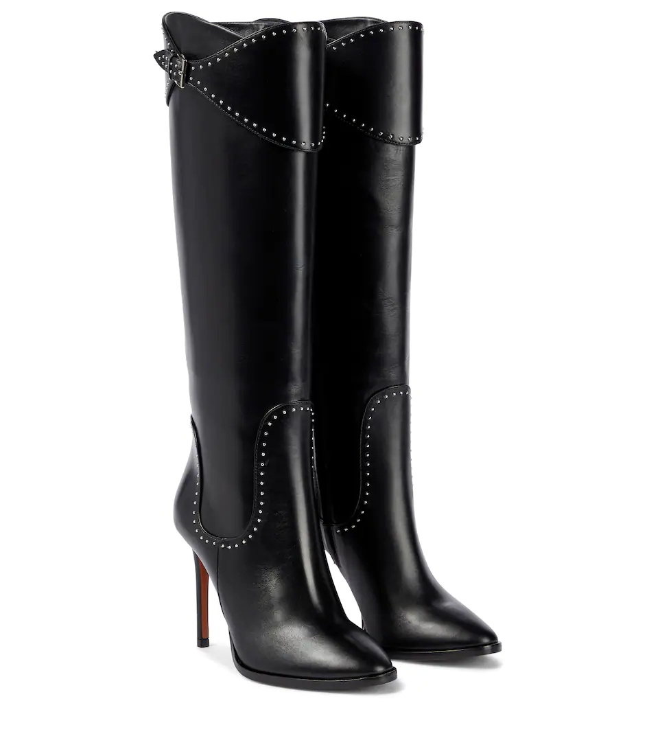 Studded leather knee-high boots - 1