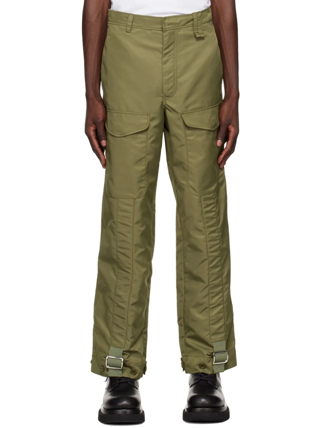 Khaki Cinch Strap Trousers - 1
