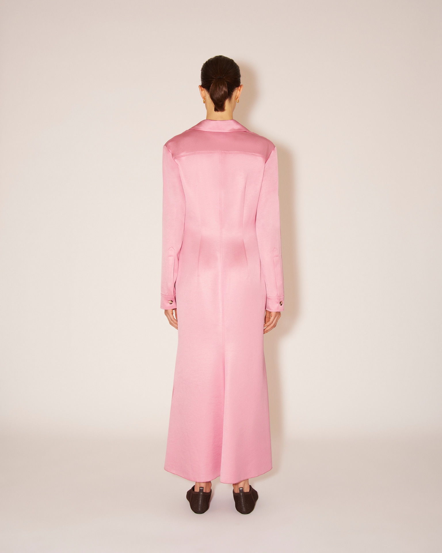 SANA - Glossy satin shirt dress - Pink - 5