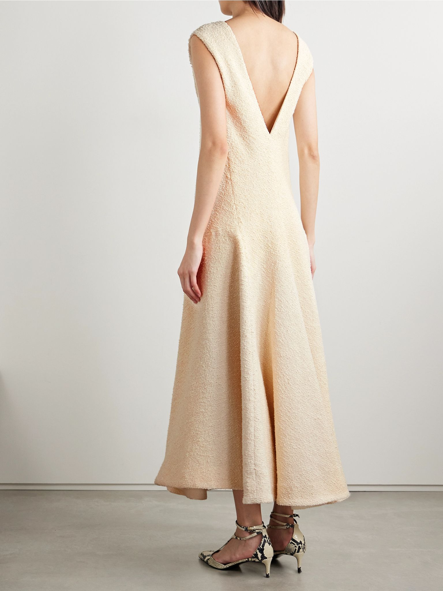 Mellie cotton-blend bouclé midi dress Neutral - 3