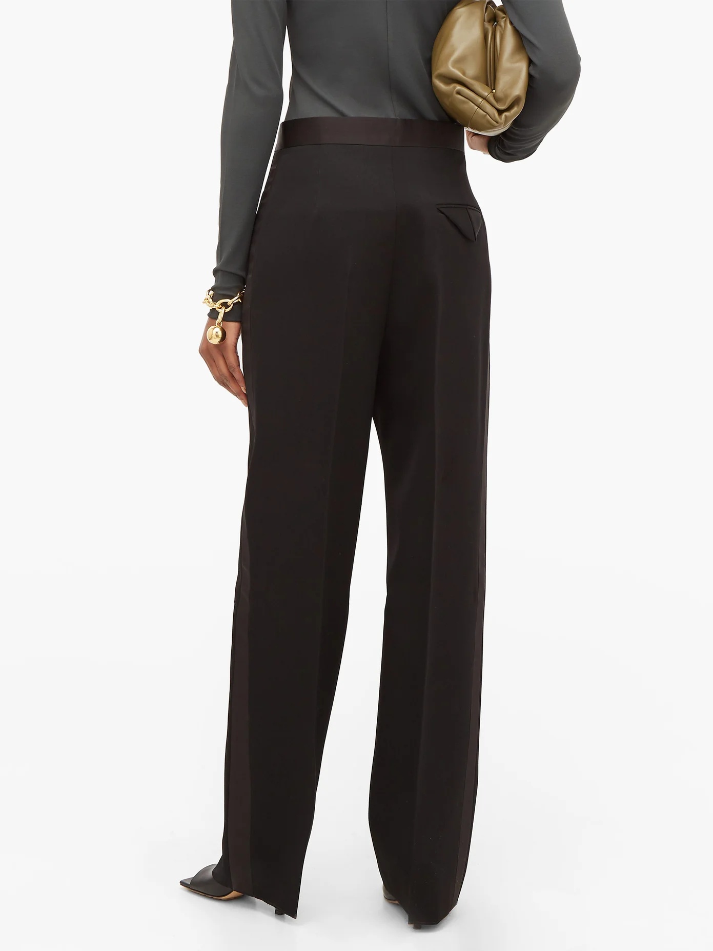 Wide-leg satin-striped wool tuxedo trousers - 6