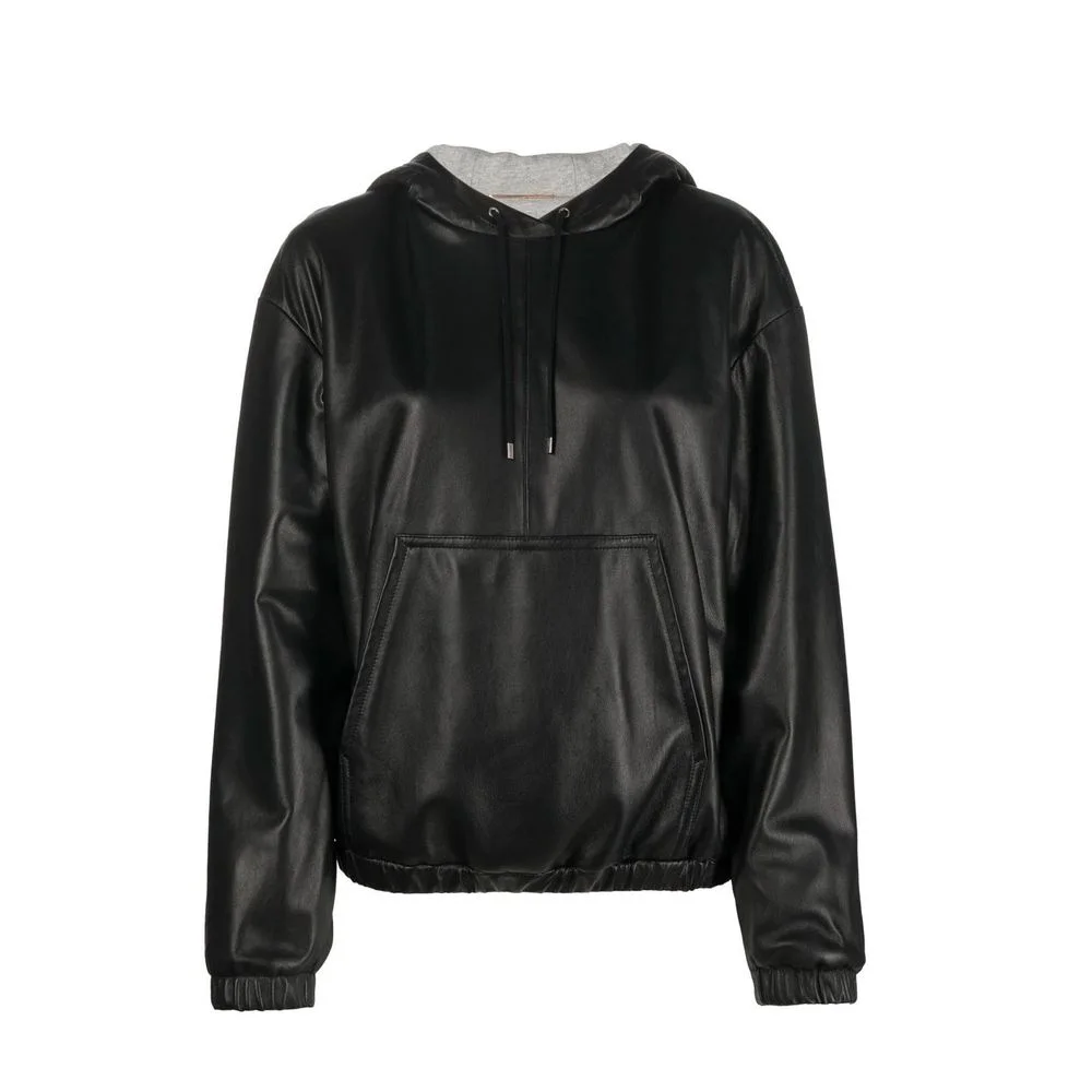 Saint Laurent Leather Hooded Hooded Jacket — Black - 1