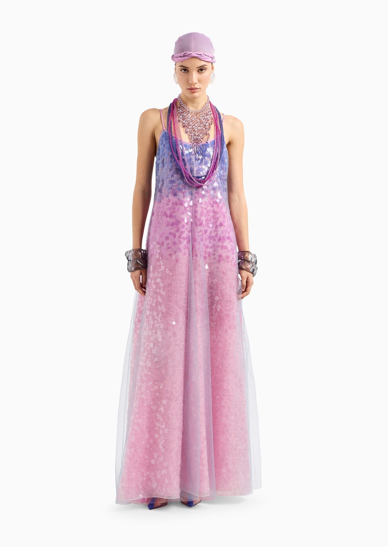 Silk organza dress with gradient shade motif and all-over bead and sequin embroidery - 3