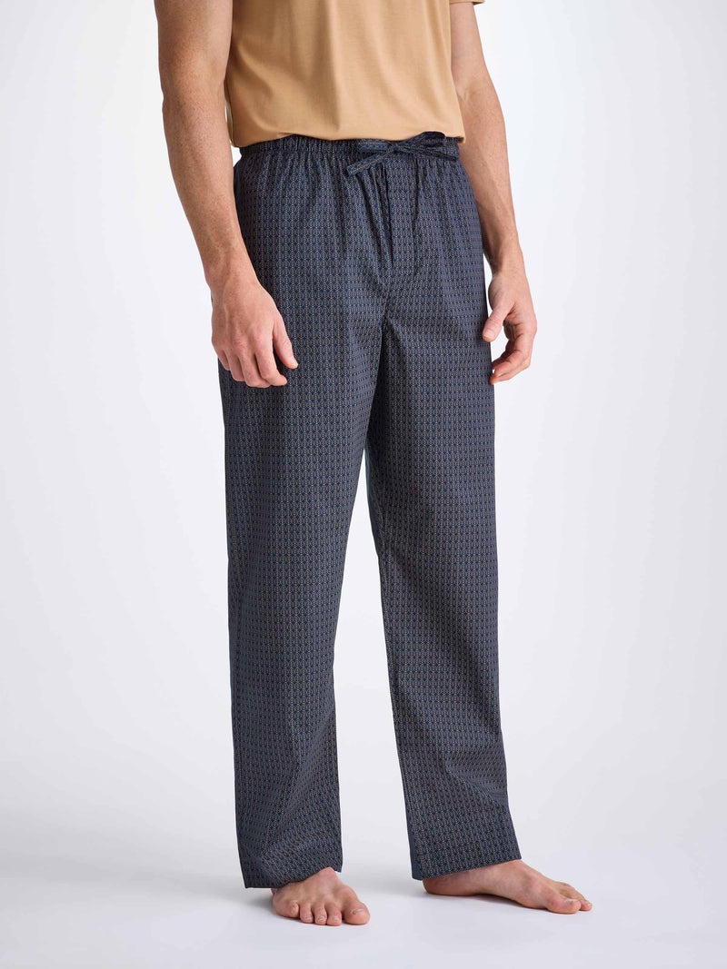 Men's Lounge Pants Cotton Batiste Navy Jungle Leaf Print - 3