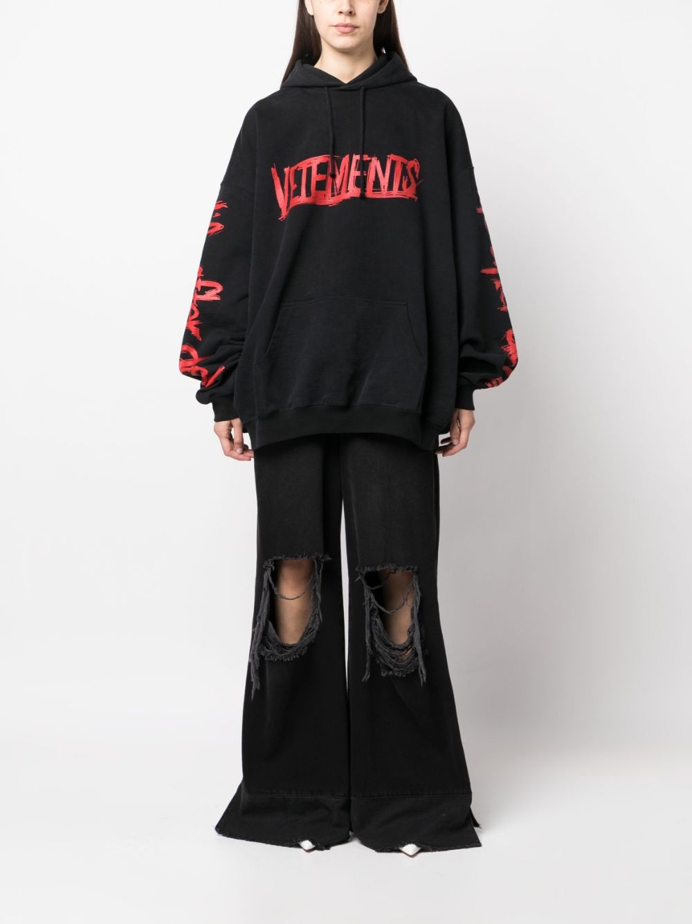 logo-print cotton hoodie - 3