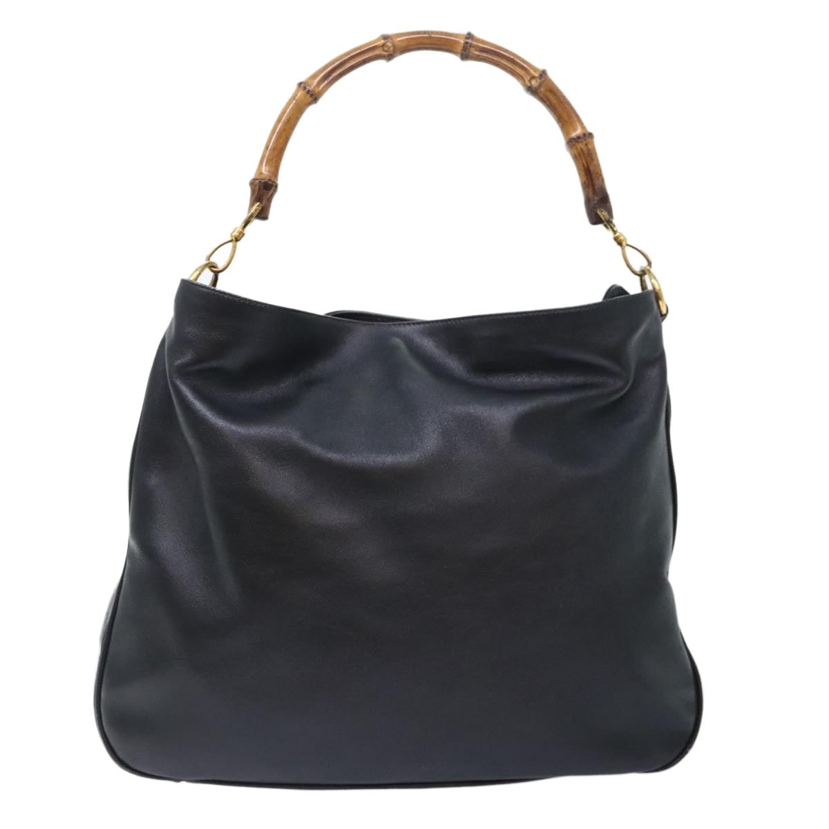 GUCCI Bamboo Hand Bag Leather Black Gold - 2