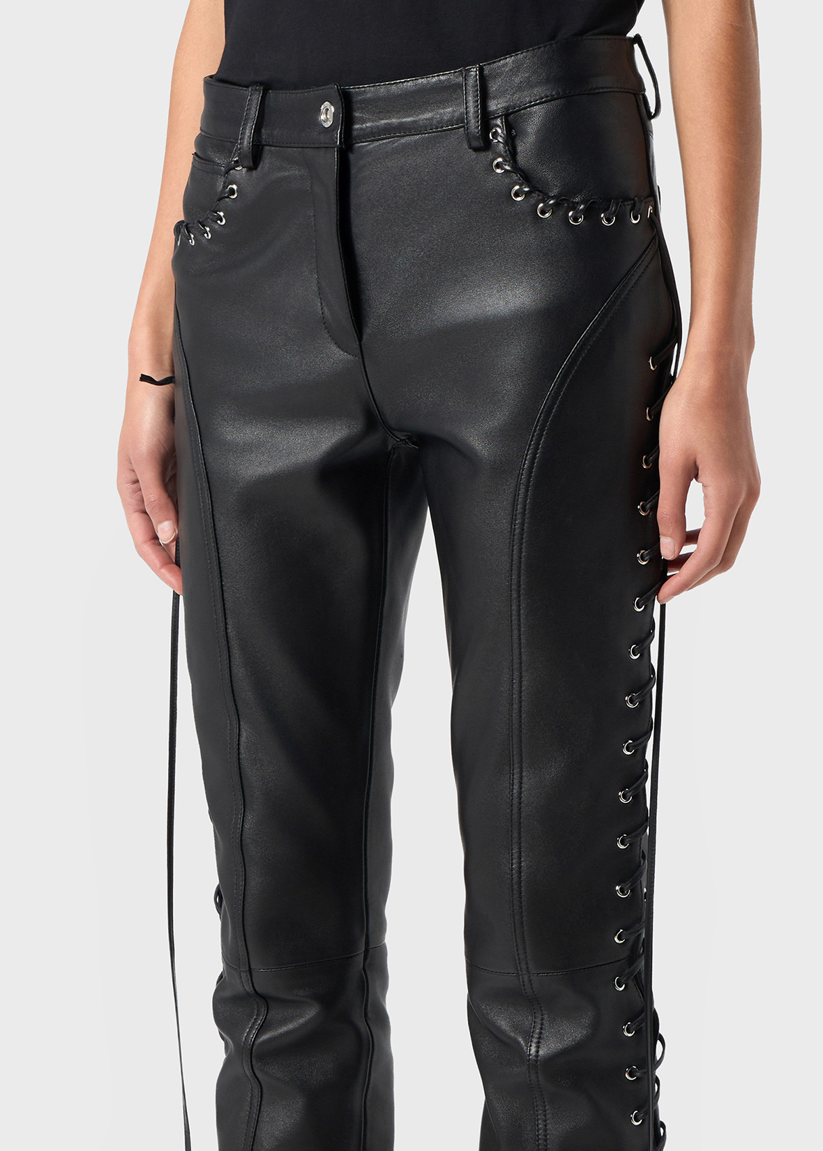 LEATHER PANTS WITH CRISSCROSSED LACES - 5