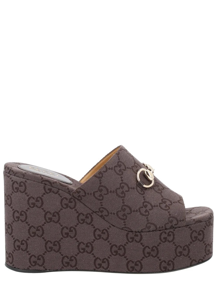 Gucci Women Fabric Wedge Sandal "Gg" - 1