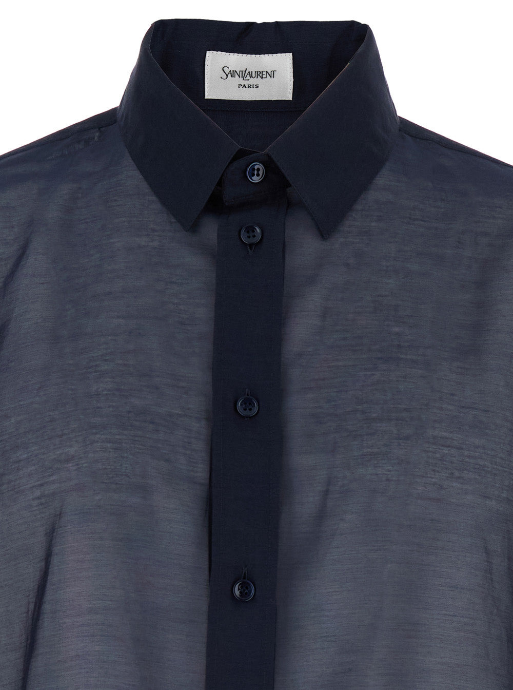Saint Laurent Men Blue Shirt With Classic Collar And Contrasting Details In Cotton And Silk Man - 3