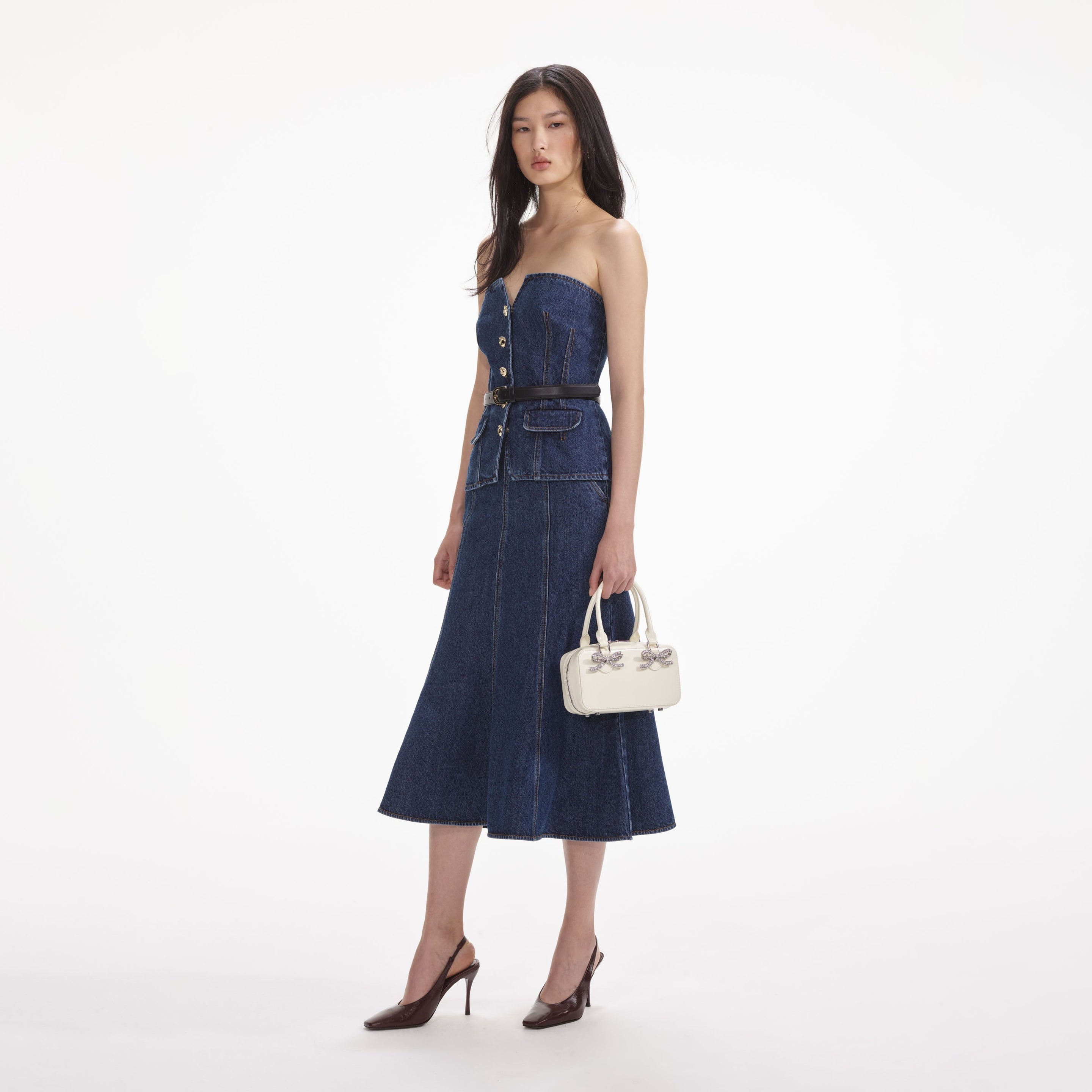 Denim Bandeau Midi Dress - 2