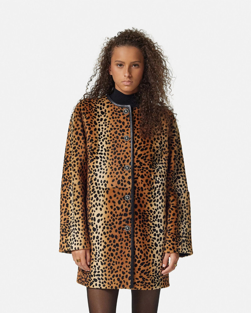 Leopard Pony-Effect Collarless Coat 4