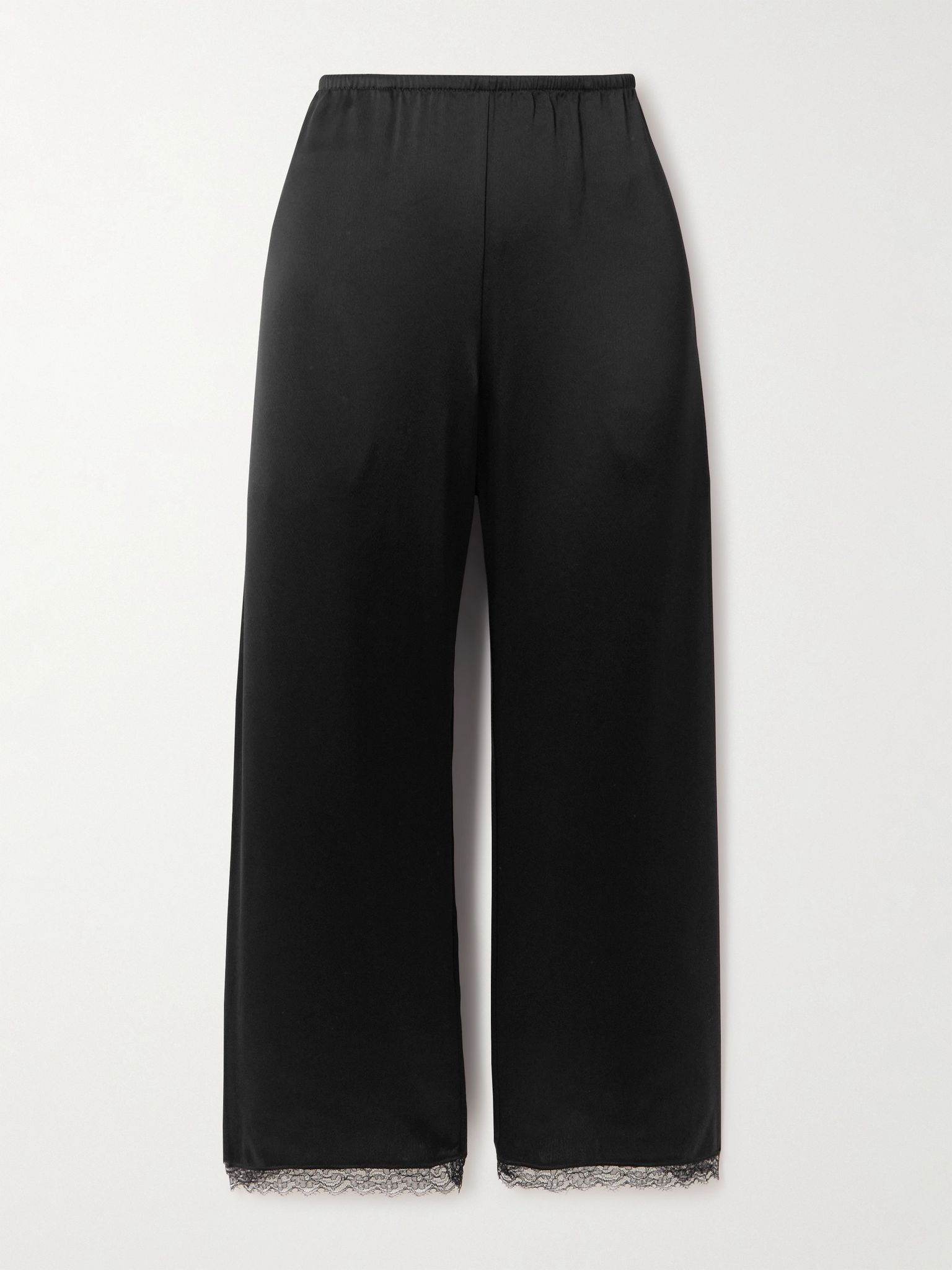 Barb lace-trimmed satin wide-leg pants Black - 1