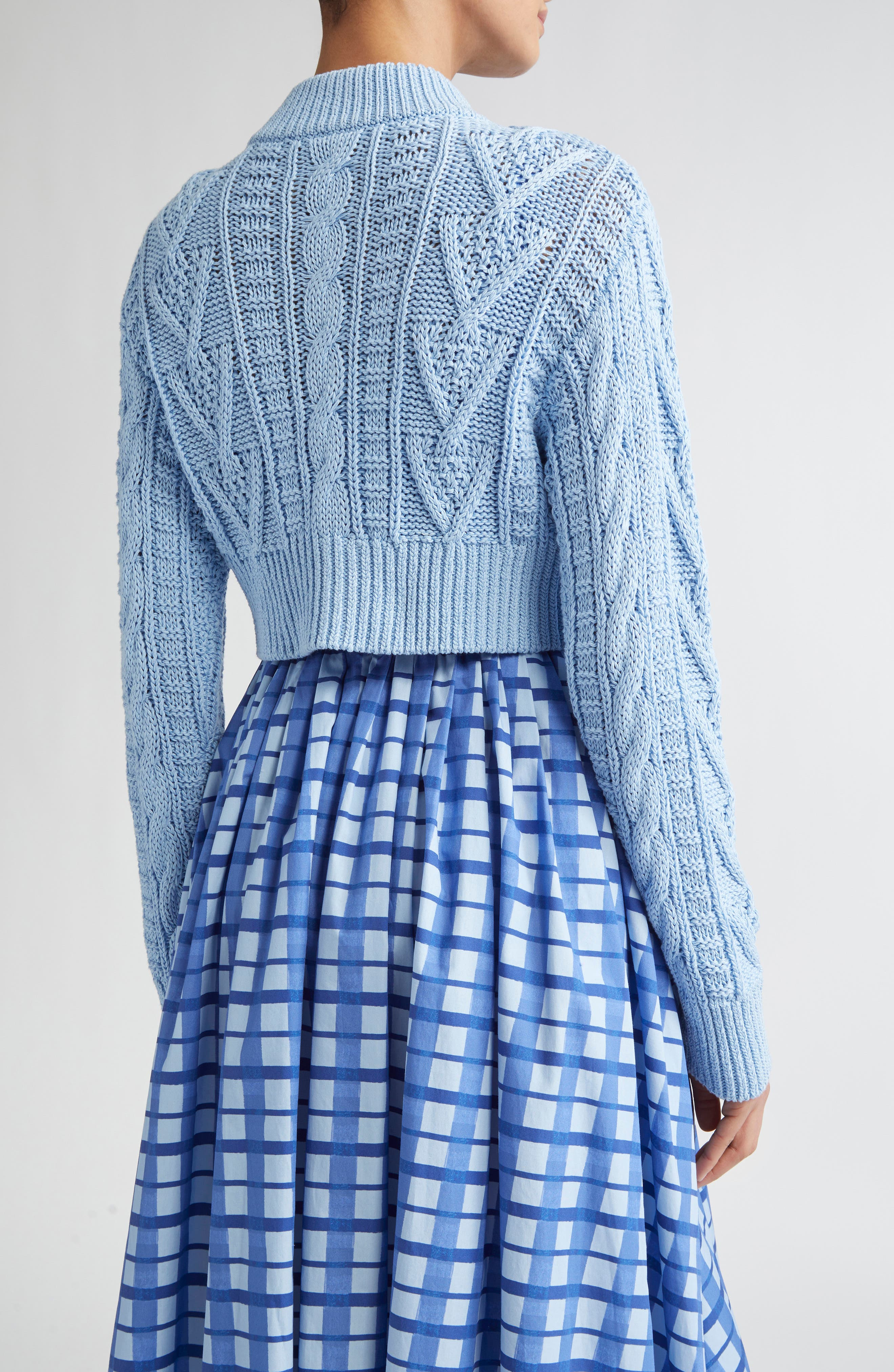 Emilia Wickstead Aleph Mixed Cable Cotton Cardigan in Baby Blue at Nordstrom - 2