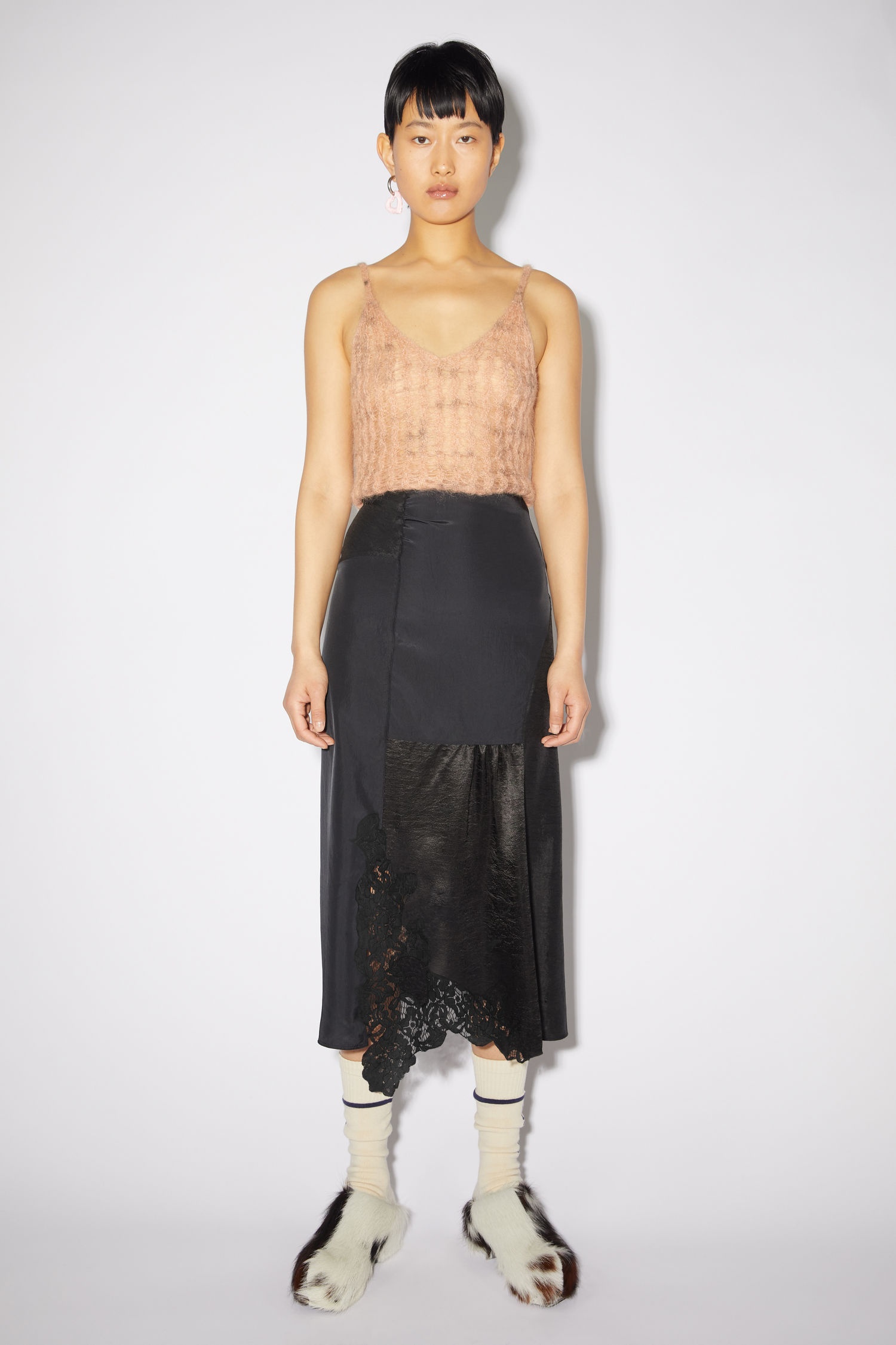 Hammered satin skirt - Black - 2