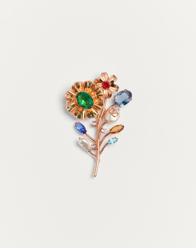 VALENTINO GARAVANI PAPIER FLORAL BROOCH IN METAL, BEADS AND SWAROVSKI® CRYSTALS 1