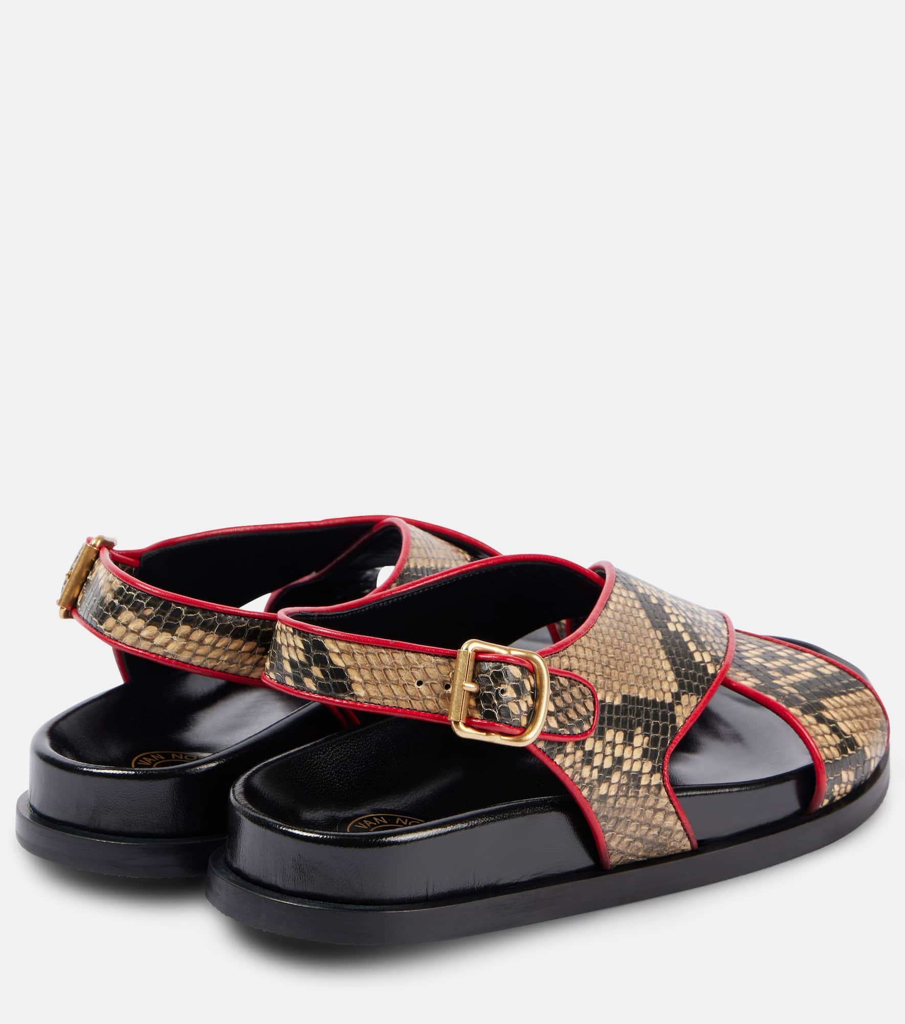 Snake-effect leather slingback sandals - 2
