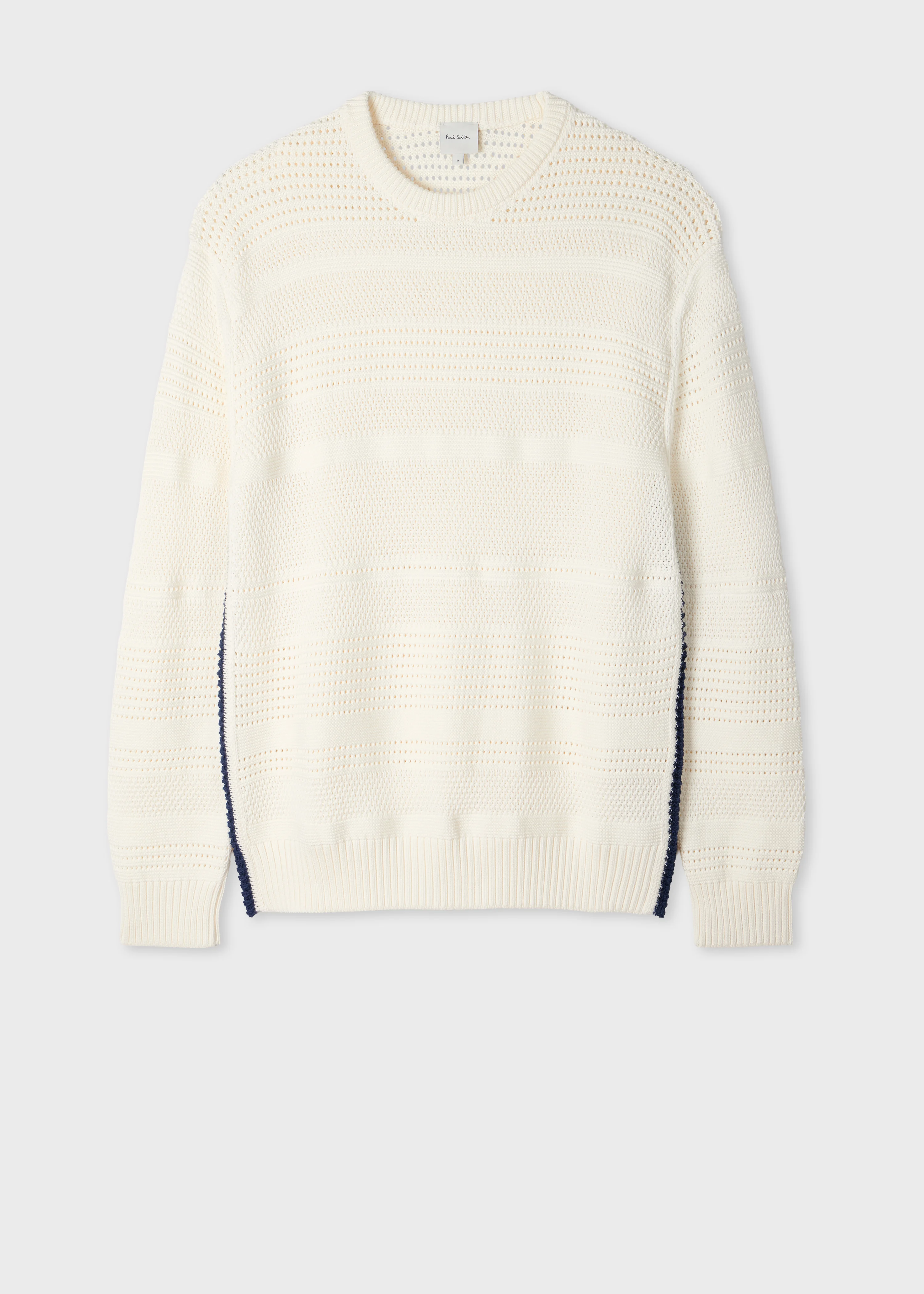 White Textured Cotton Sweater - 1
