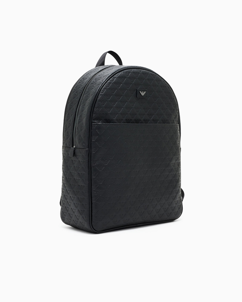 EMPORIO ARMANI LEATHER BACKPACK WITH ALL-OVER EMBOSSED EAGLE outlook