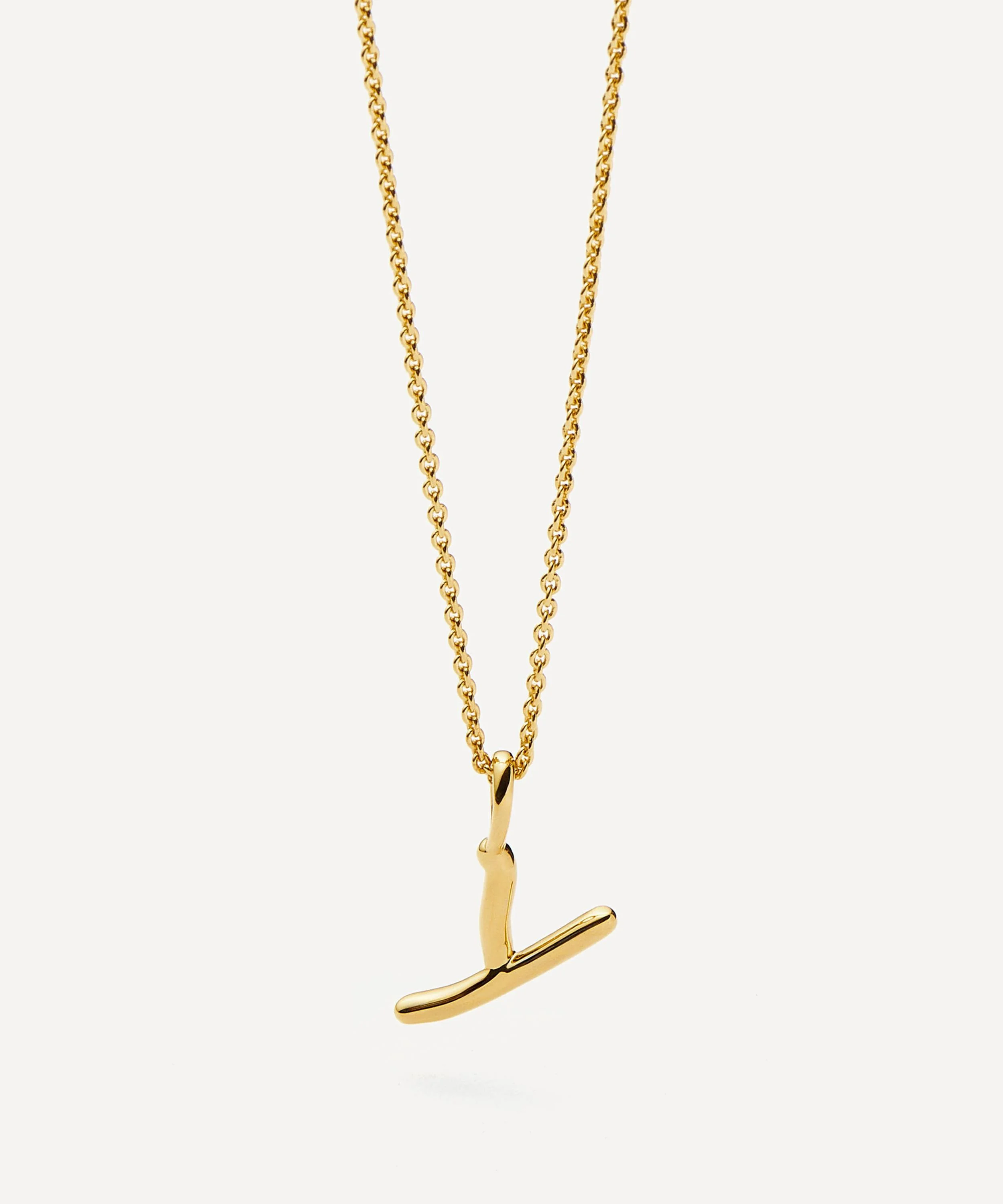 18ct Gold-Plated Vermeil Silver Curly Molten Mini Y Initial Pendant Necklace - 1