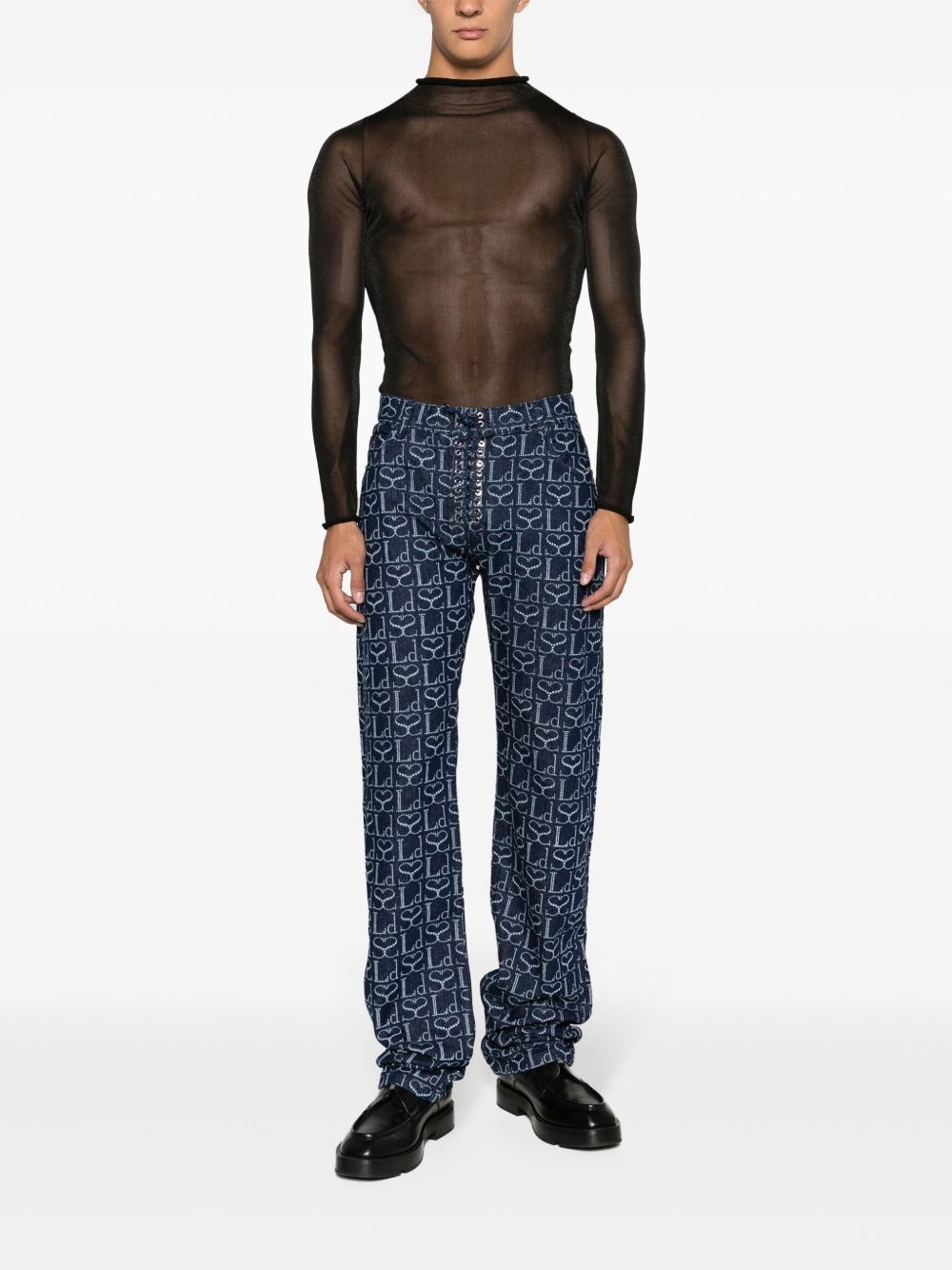 monogram-print straight-leg trousers - 3