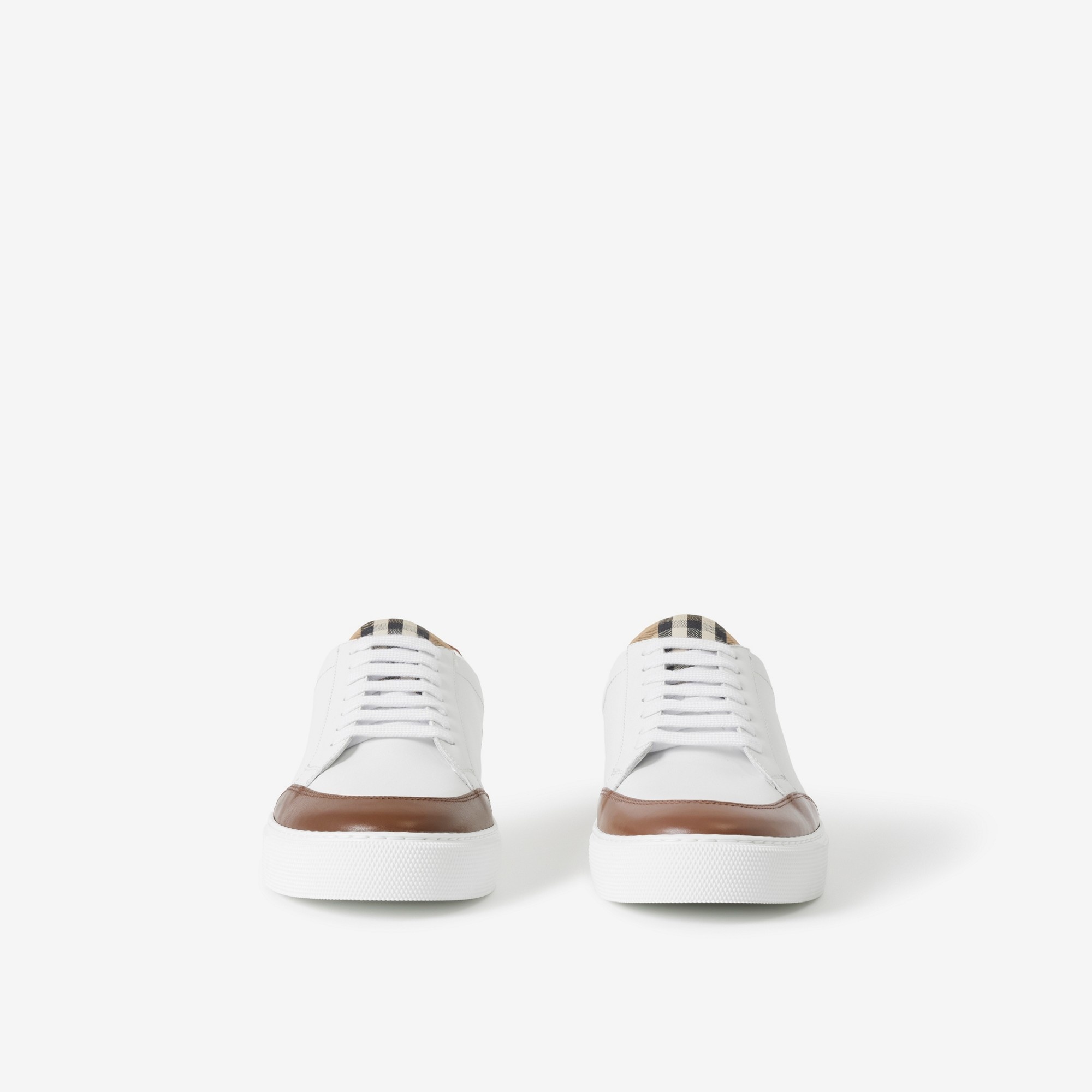 Leather and Check Cotton Sneakers - 2
