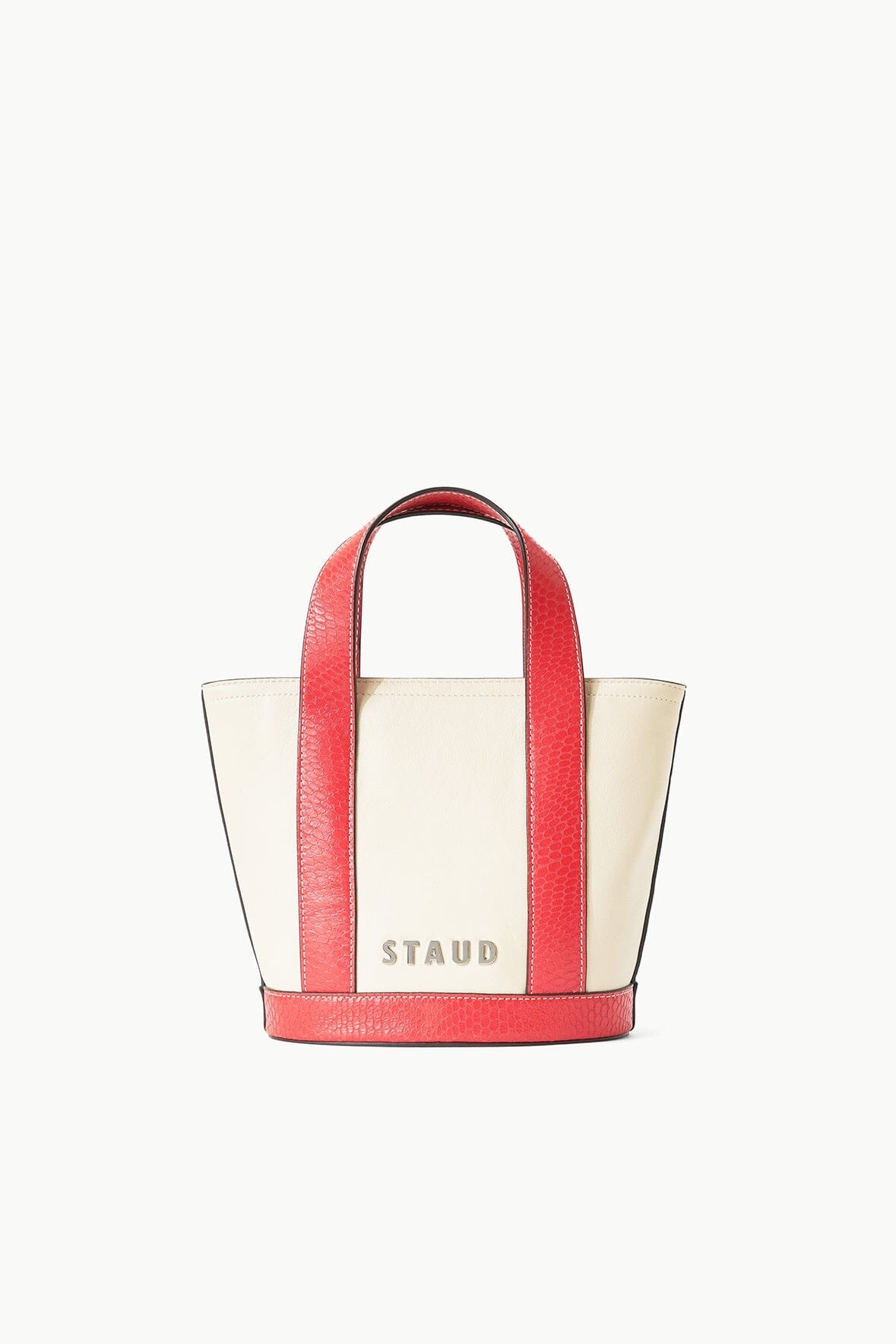 STAUD CUSTOM ALLORA MINI TOTE CREAM RED ROSE - 3