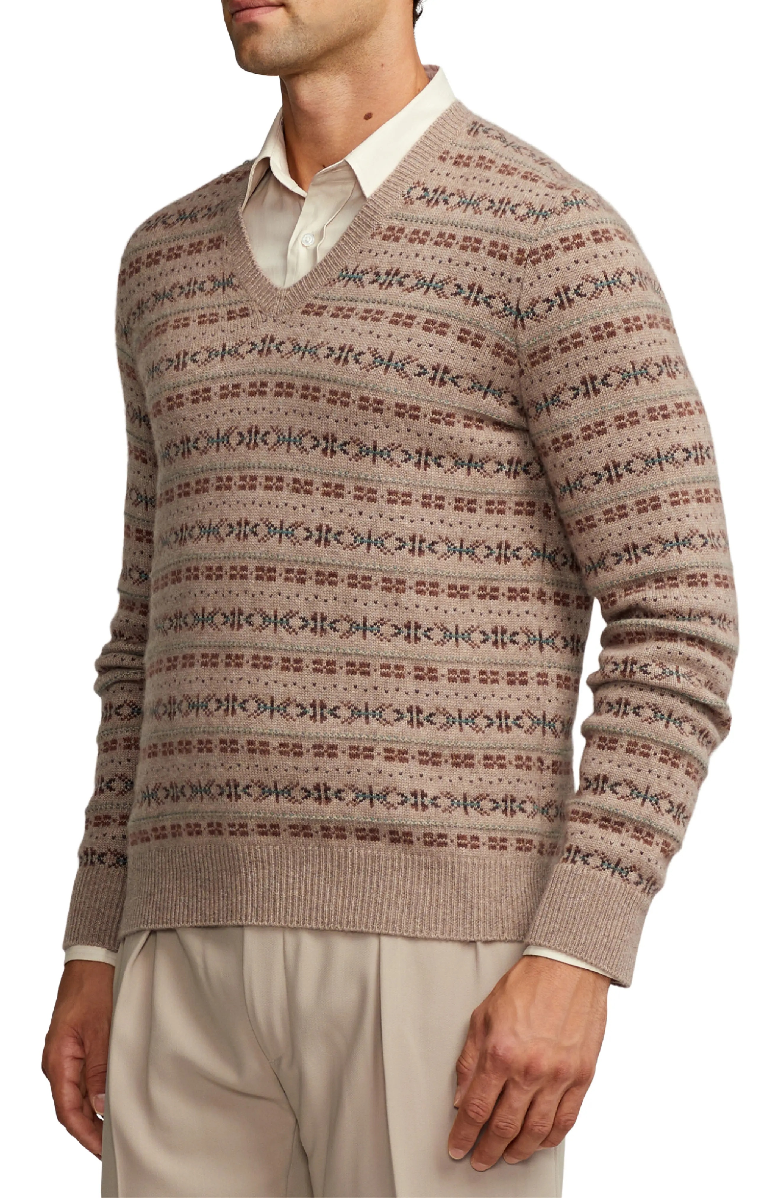 Fair Isle Cashmere V-Neck Sweater - 3