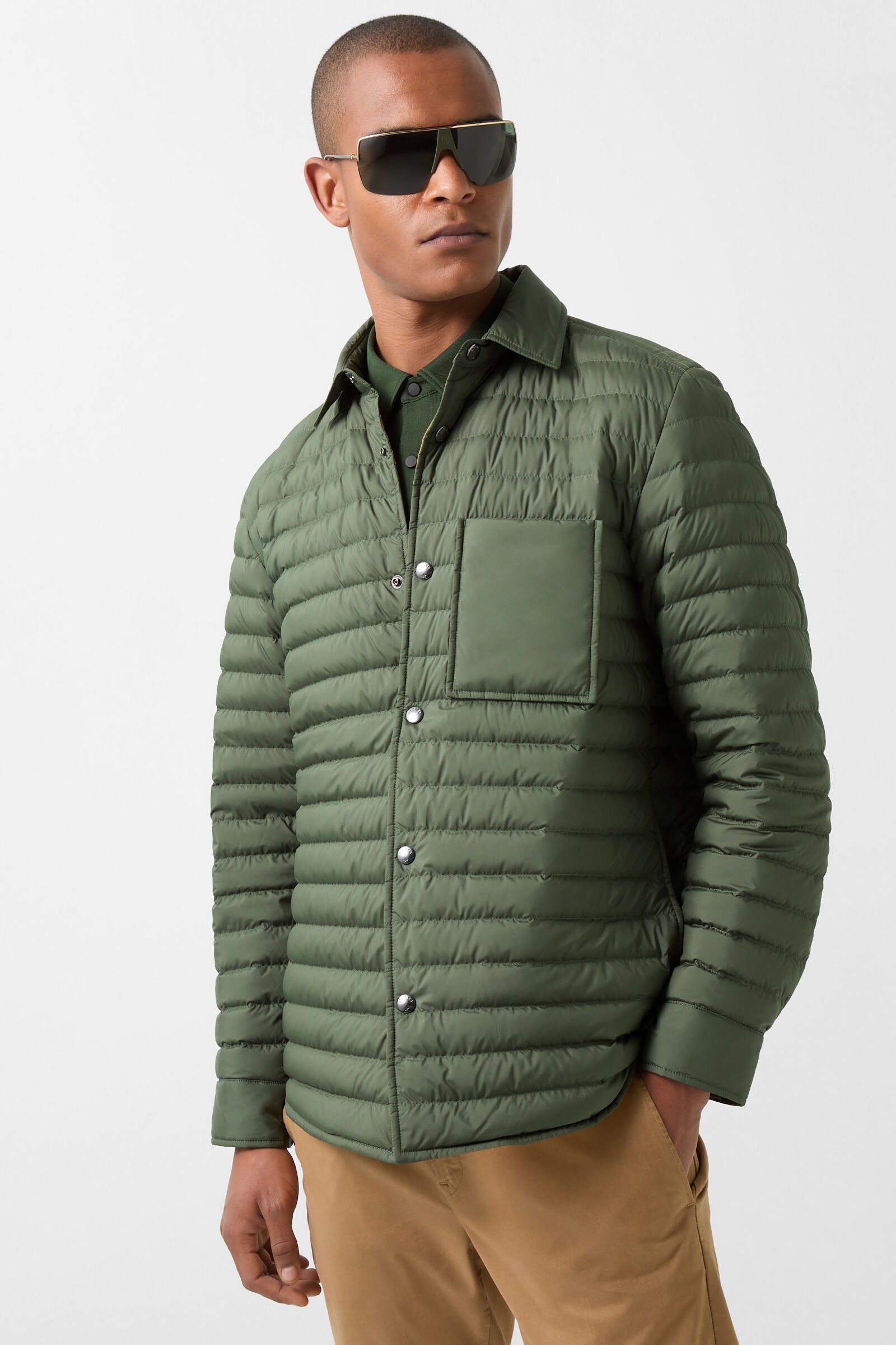 Olli Lightweight down overshirt in Olive green - 2