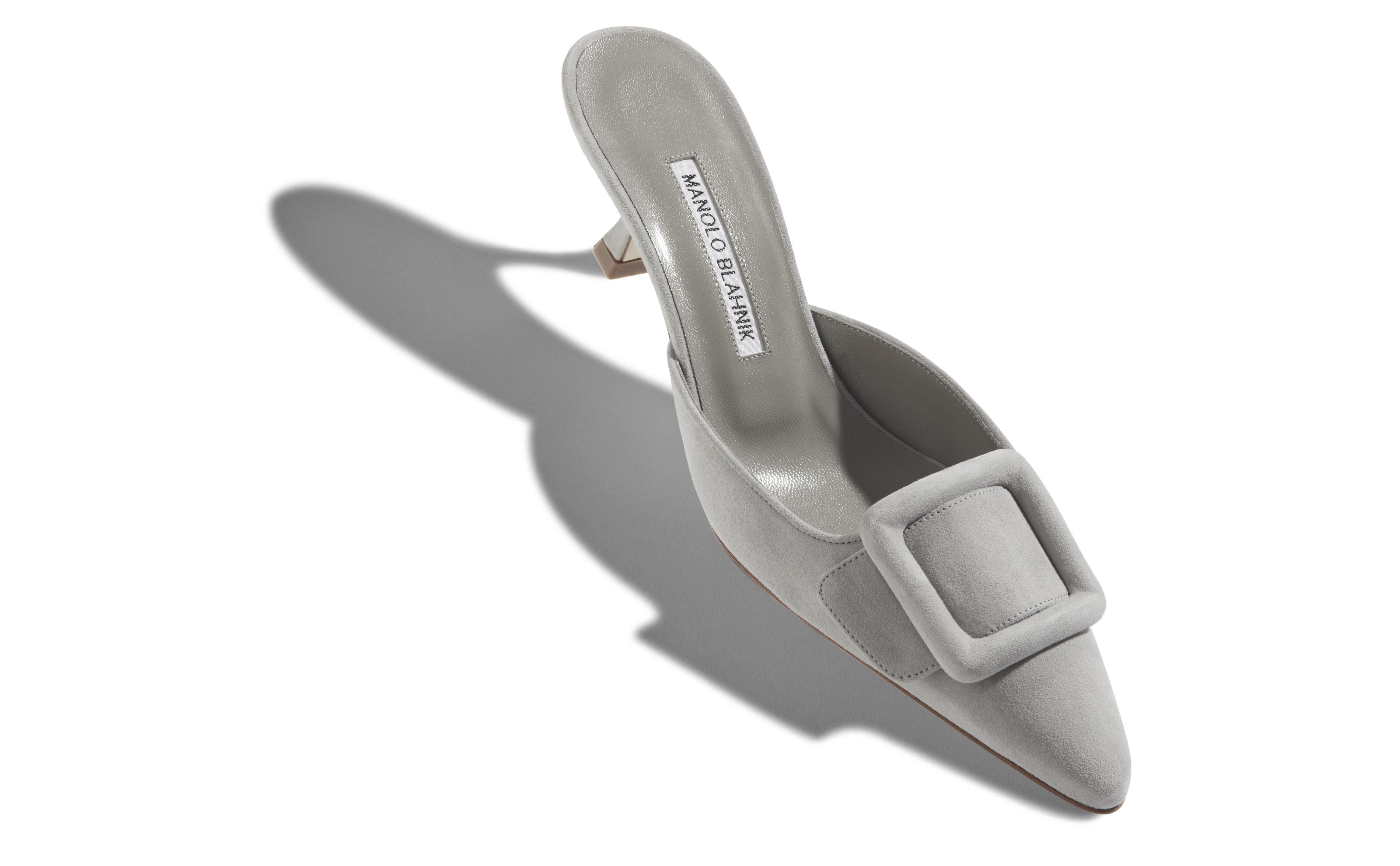 Light Grey Suede Kitten Heel Mules - 2