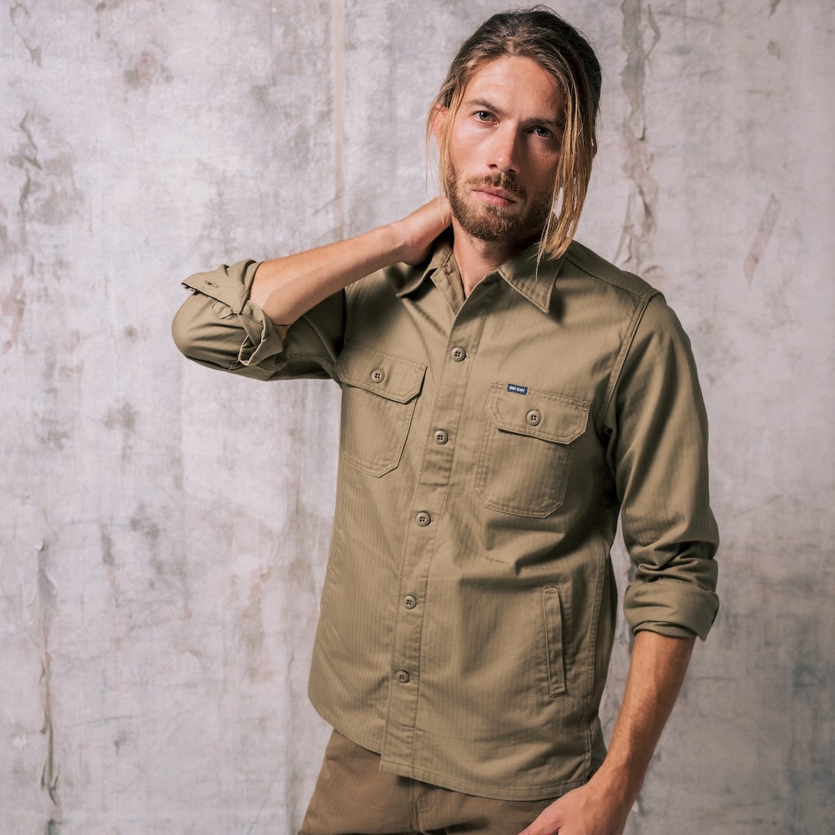 IHSH-385-BEI 9oz Herringbone Military Shirt - Beige - 4